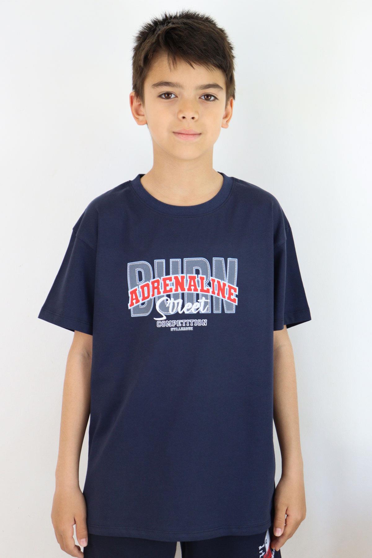 Breeze Erkek Çocuk Tişört Yazı Baskılı Lacivert (5-10 Yaş)