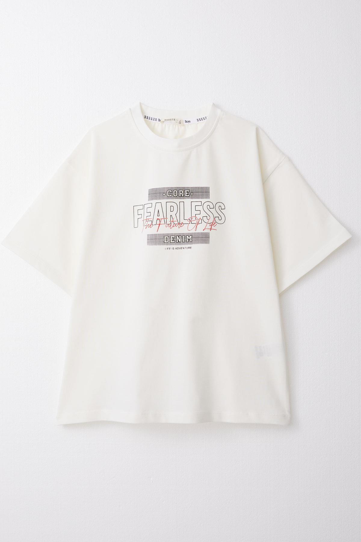 Breeze Erkek Çocuk Tişört Yazı Baskılı Ekru (8-14 Yaş)