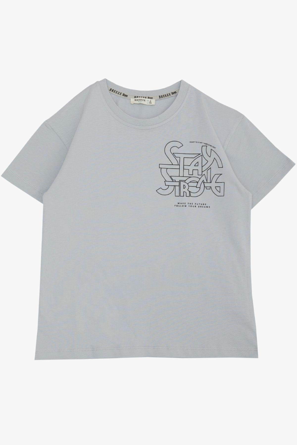 Breeze Erkek Çocuk Tişört Yazı Baskılı Arkası Desenli Gri (8-12 Yaş)
