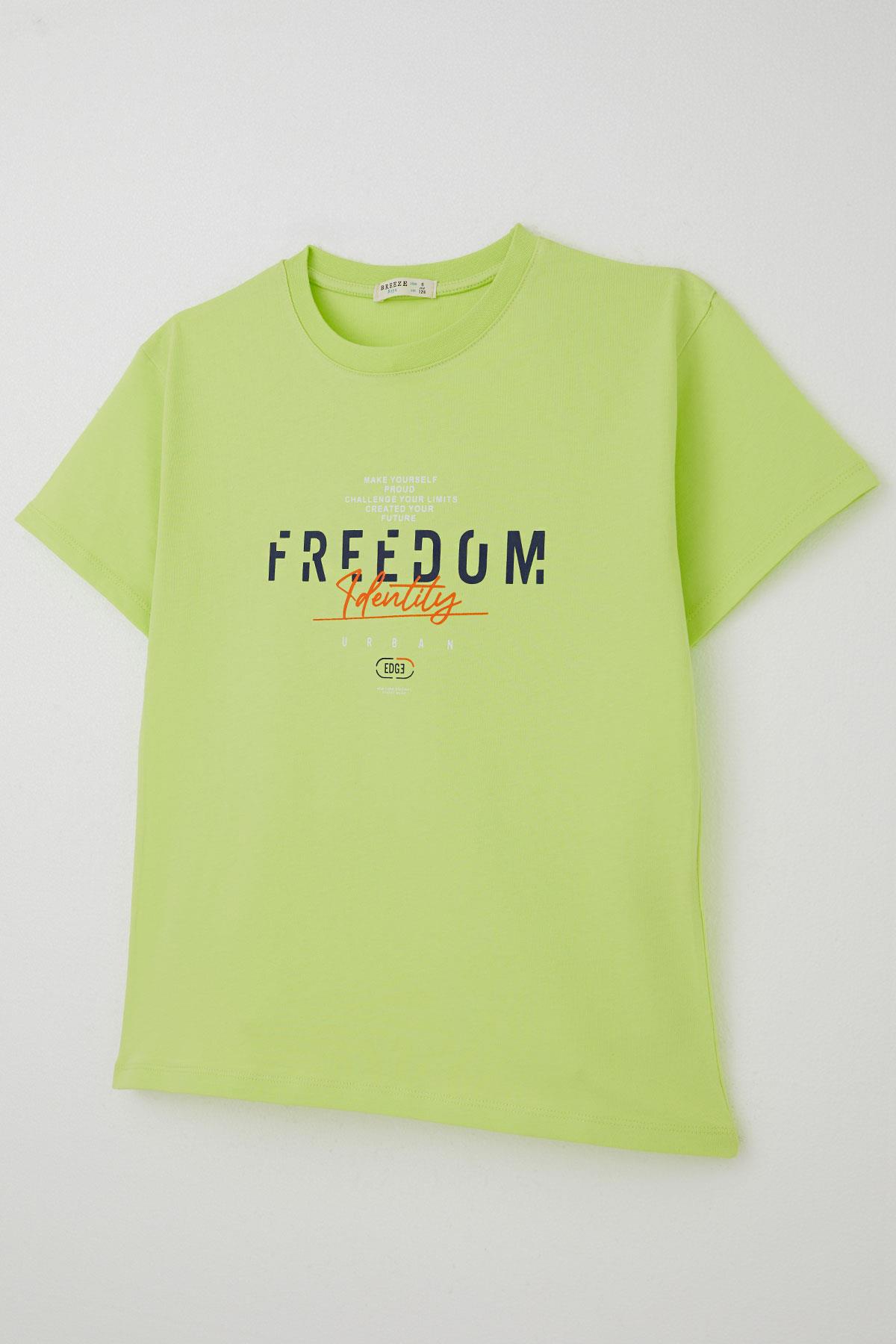 Breeze Erkek Çocuk Tişört Yazı Baskılı Fıstık Yeşili (5-10 Yaş)