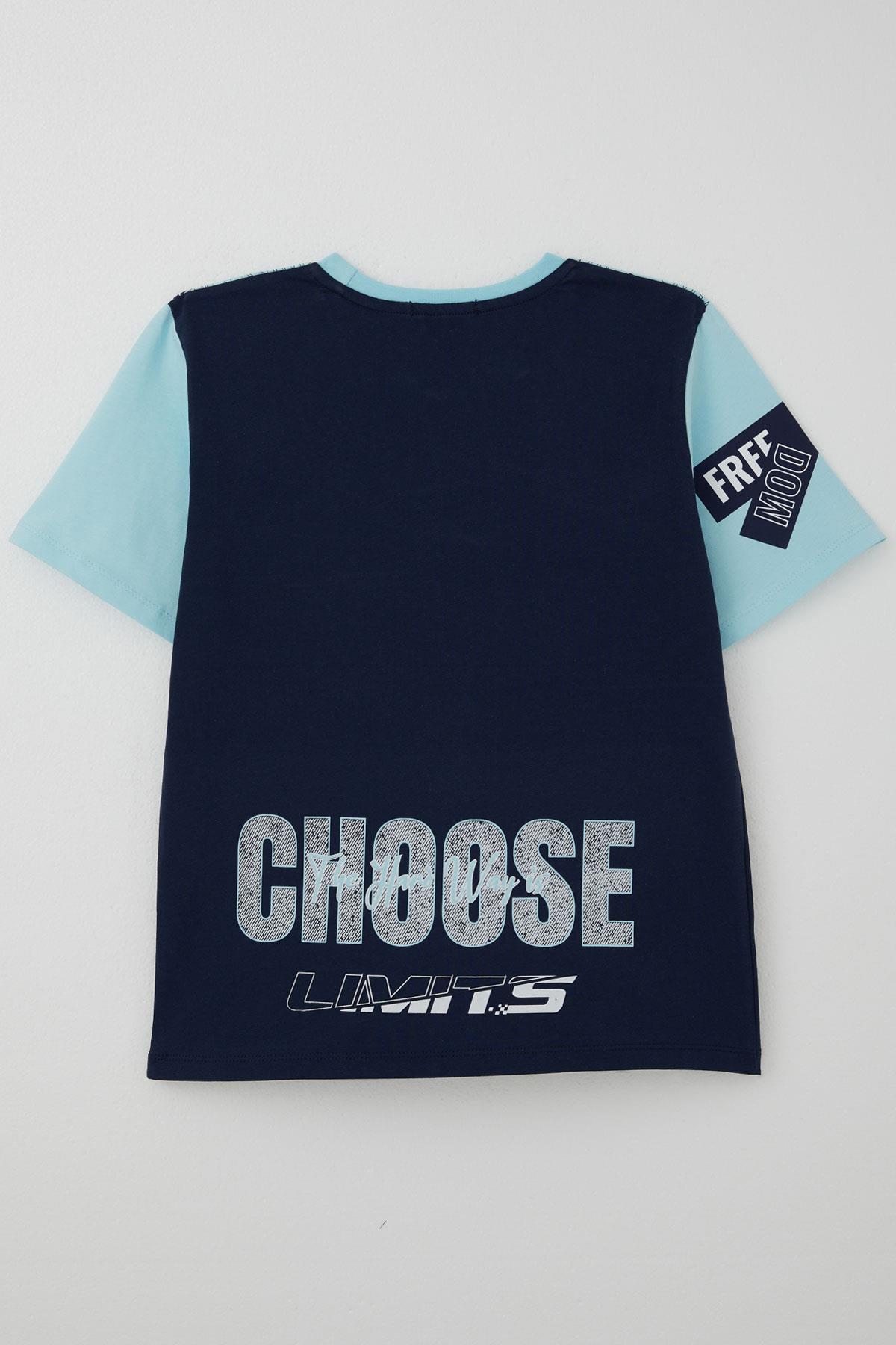 Breeze Erkek Çocuk Tişört Yazı Baskılı Armalı Açık Mavi (9-16 Yaş)