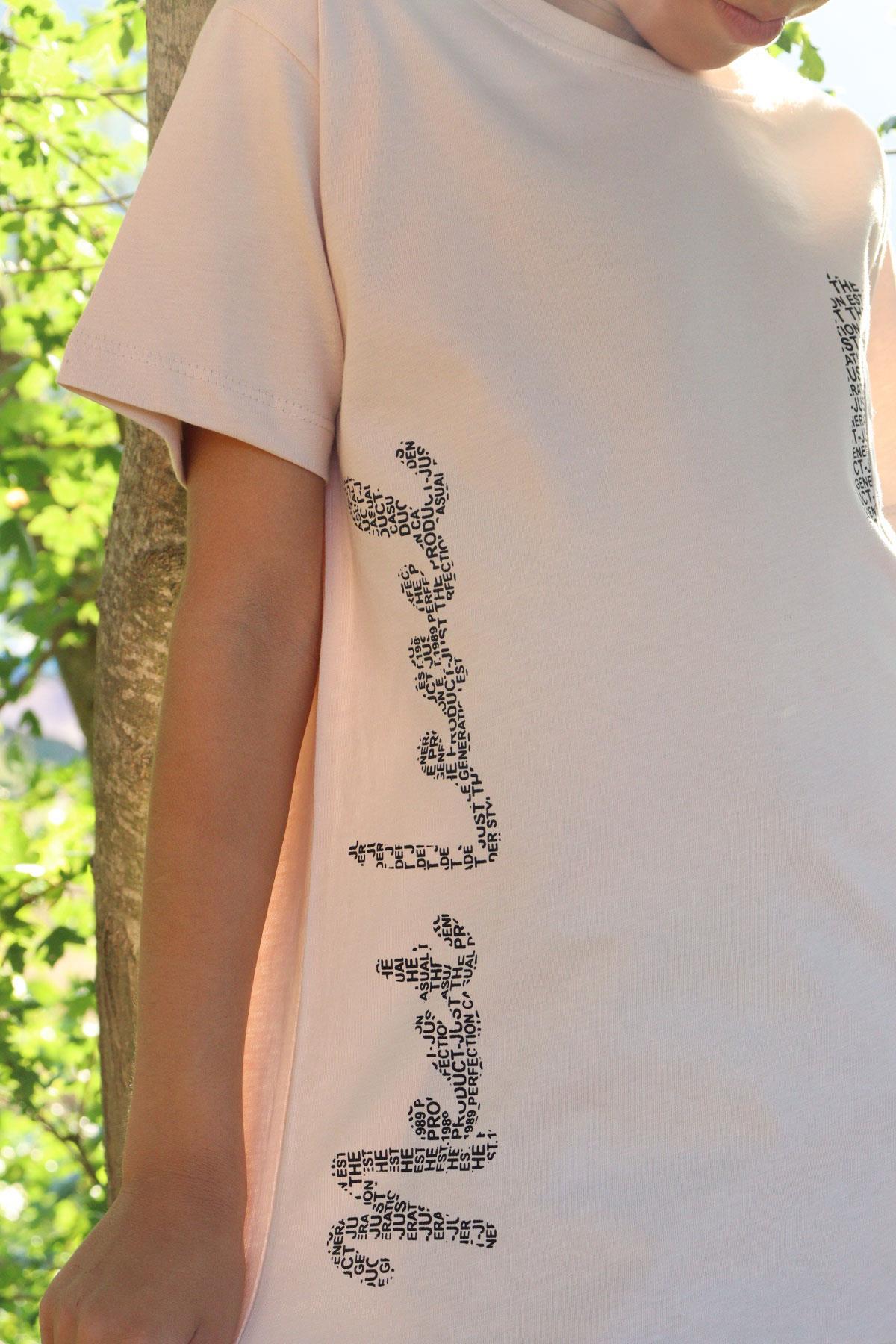 Breeze Erkek Çocuk Tişört Yazı Baskılı Cepli Bej (8-12 Yaş)