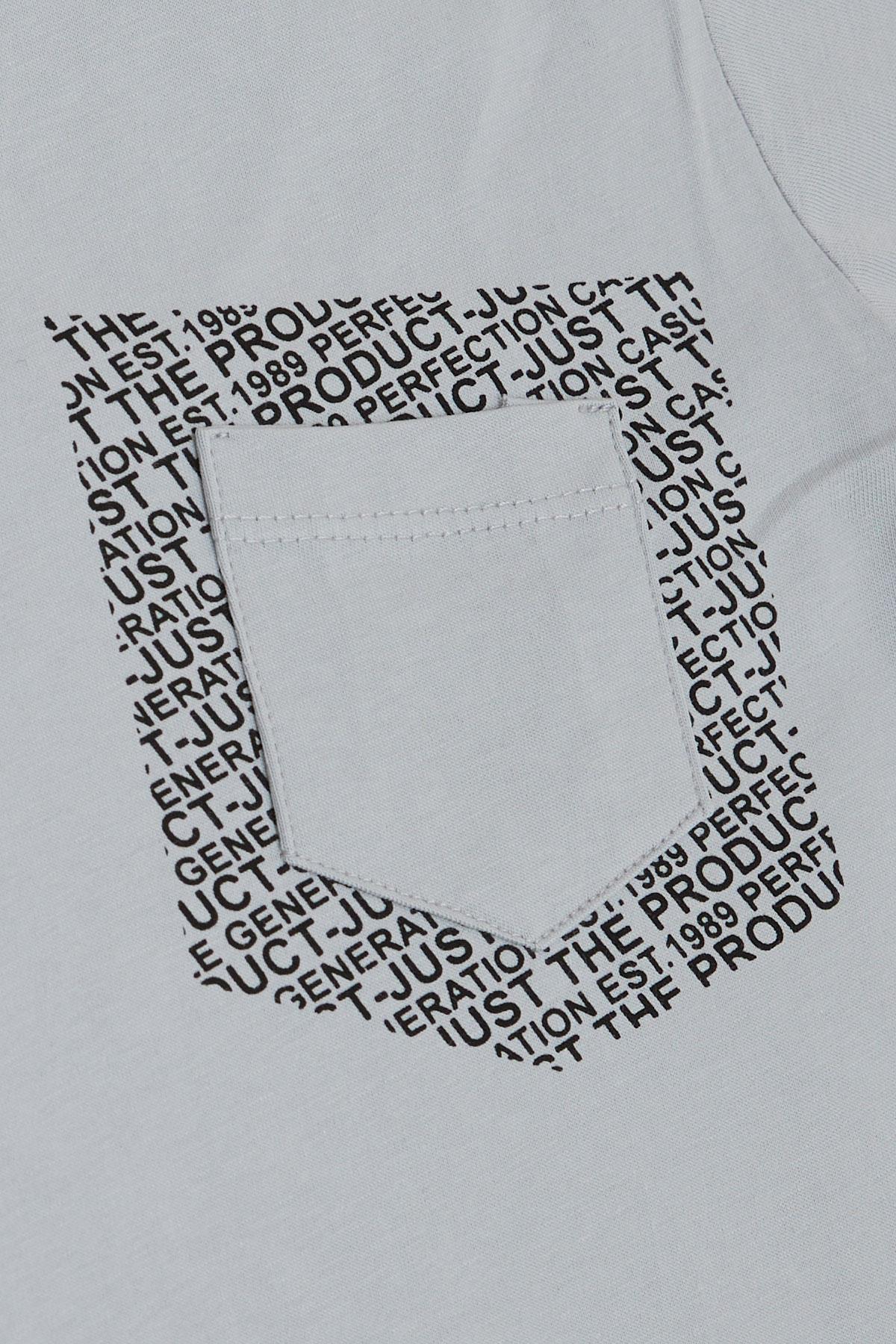 Breeze Erkek Çocuk Tişört Yazı Baskılı Cepli Gri (8-12 Yaş)