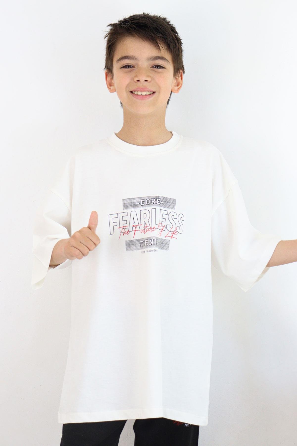 Breeze Erkek Çocuk Tişört Yazı Baskılı Ekru (8-14 Yaş)