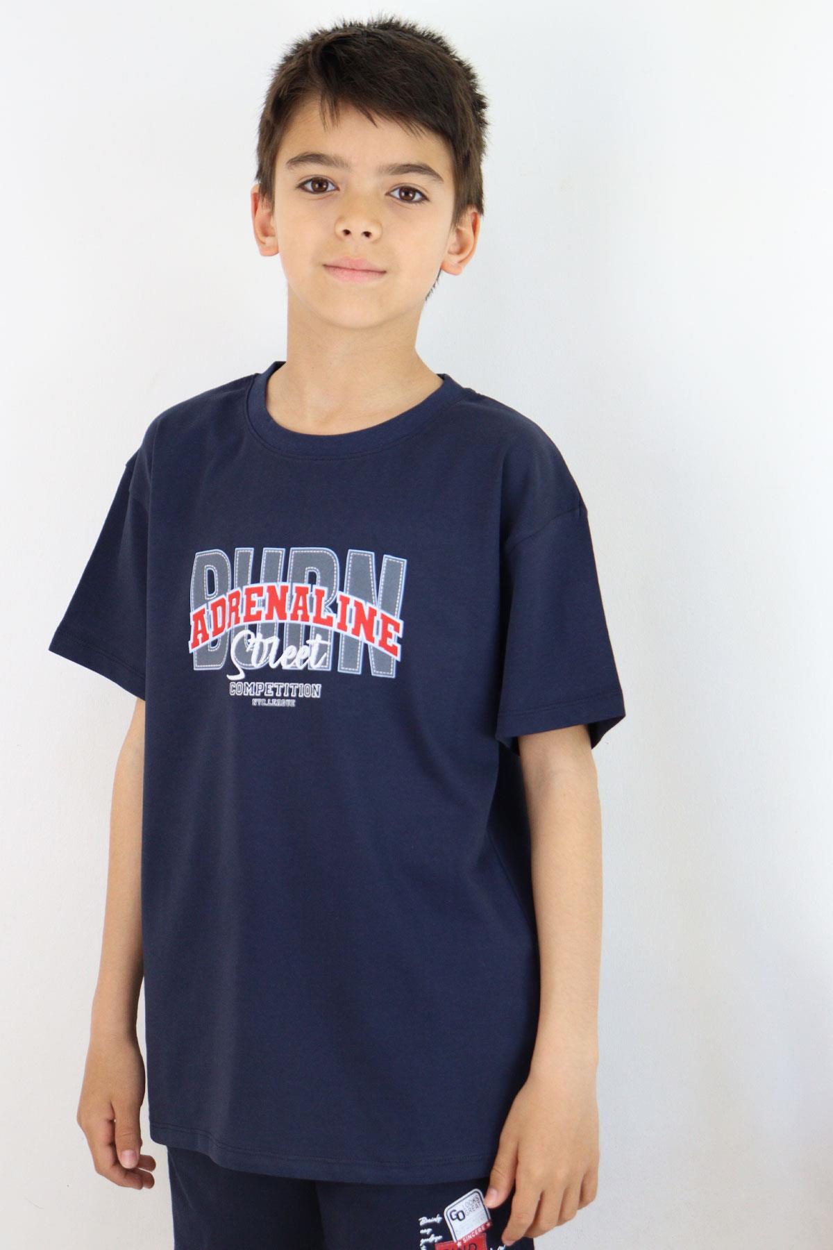 Breeze Erkek Çocuk Tişört Yazı Baskılı Lacivert (5-10 Yaş)
