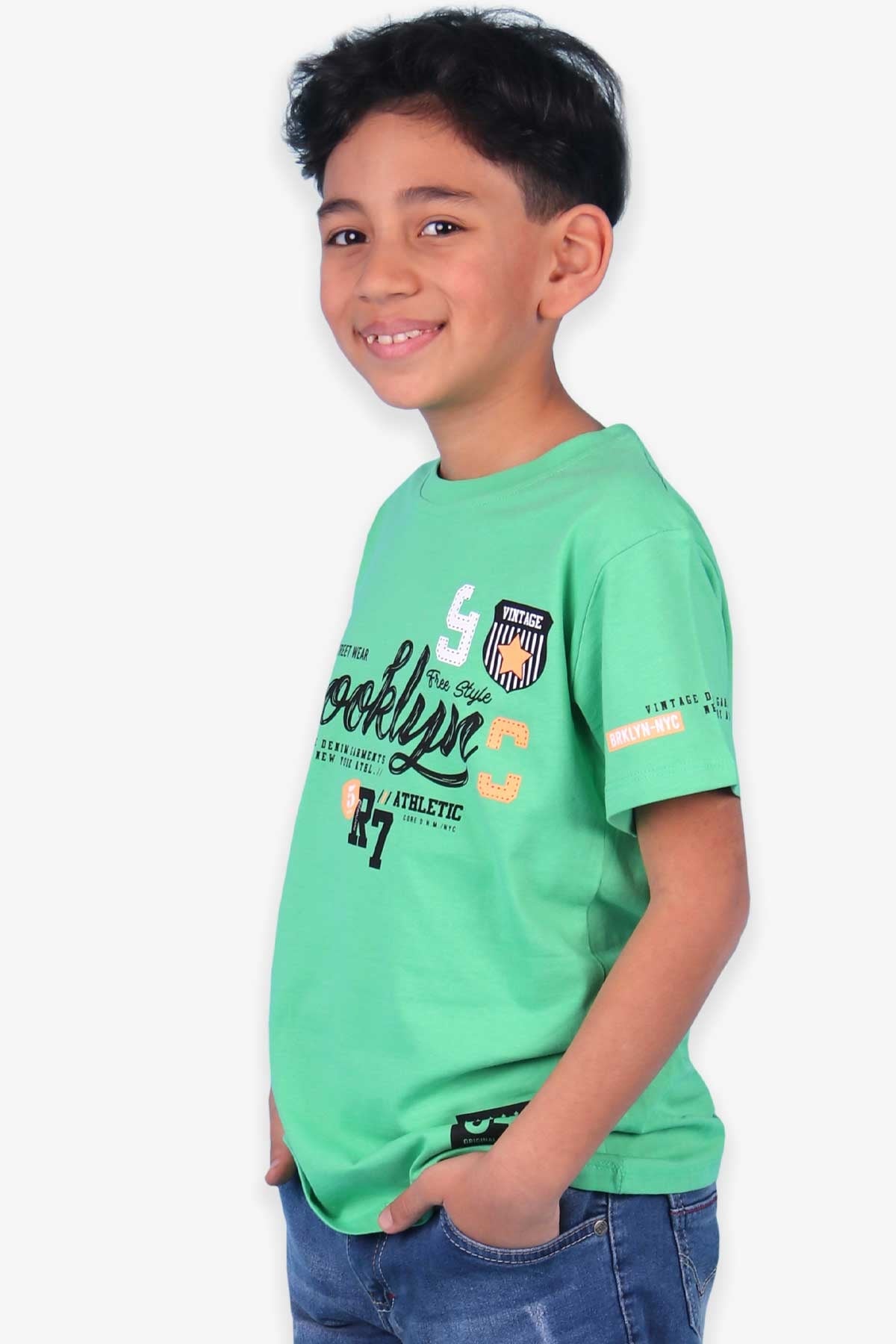 Breeze Erkek Çocuk Tişört Yazı Baskılı Yeşil (6 Yaş-12 Yaş)