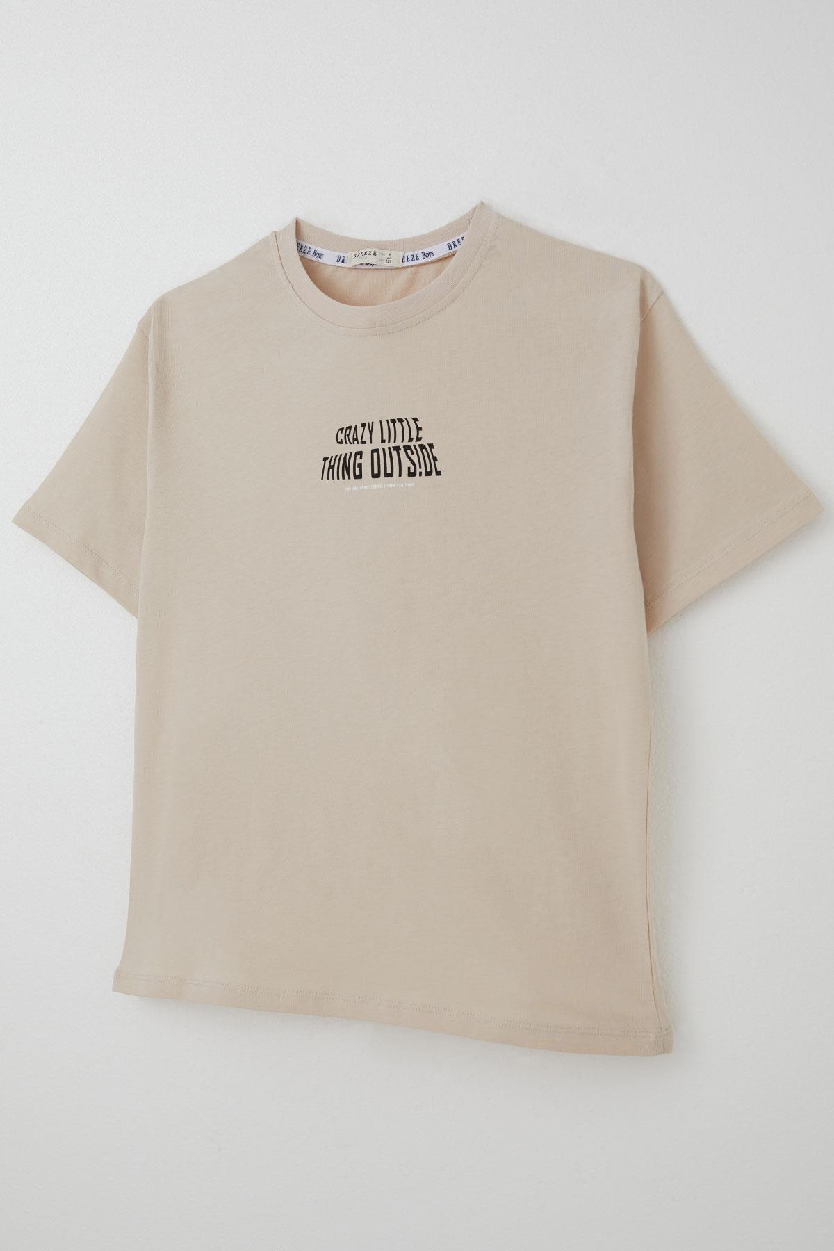 Breeze Erkek Çocuk Tişört Yazı Baskılı Bej (8-12 Yaş)