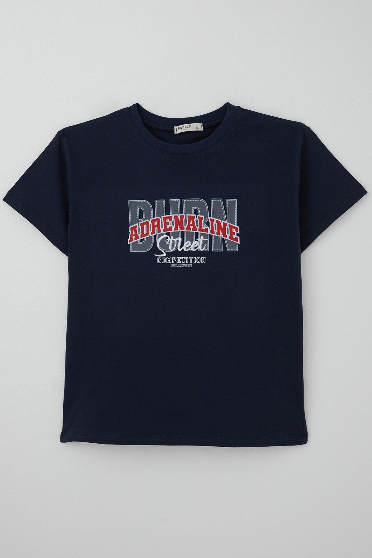 Breeze Erkek Çocuk Tişört Yazı Baskılı Lacivert (5-10 Yaş)