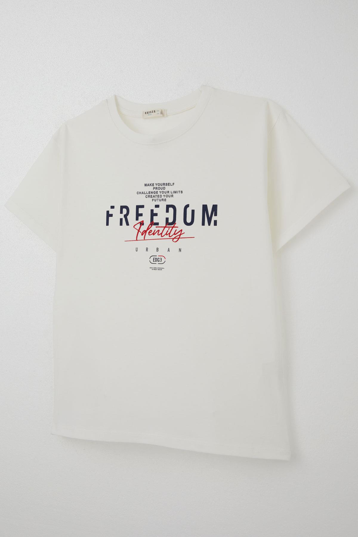 Breeze Erkek Çocuk Tişört Yazı Baskılı Ekru (5-10 Yaş)