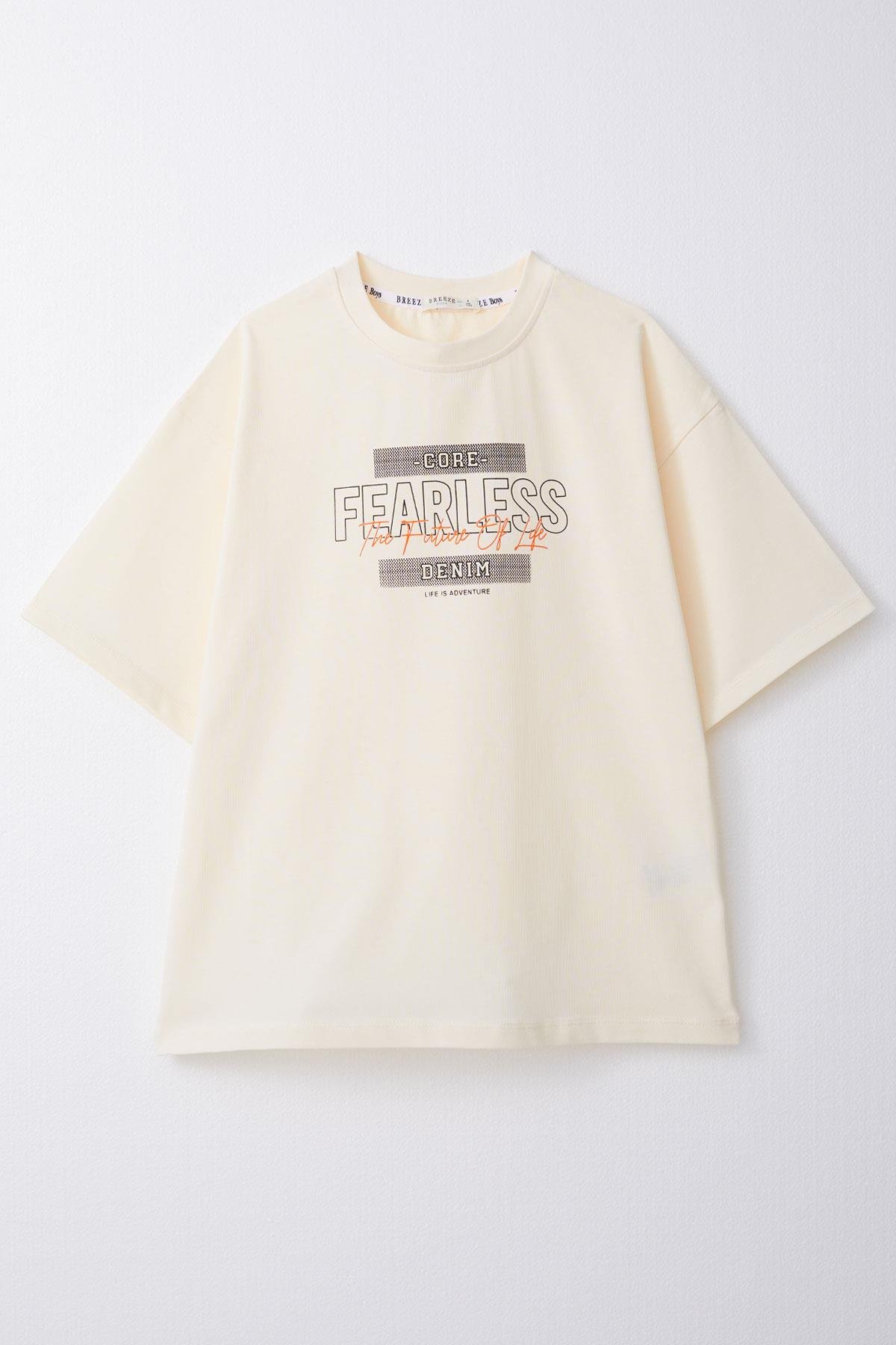 Breeze Erkek Çocuk Tişört Yazı Baskılı Krem (8-14 Yaş)