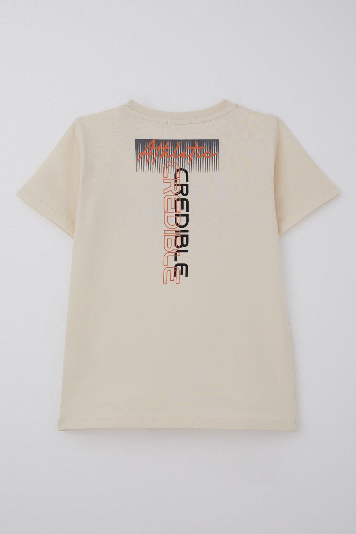 Breeze Erkek Çocuk Tişört Yazı Baskılı Sırt Kısmı Baskı Detaylı Krem (10-16 Yaş)