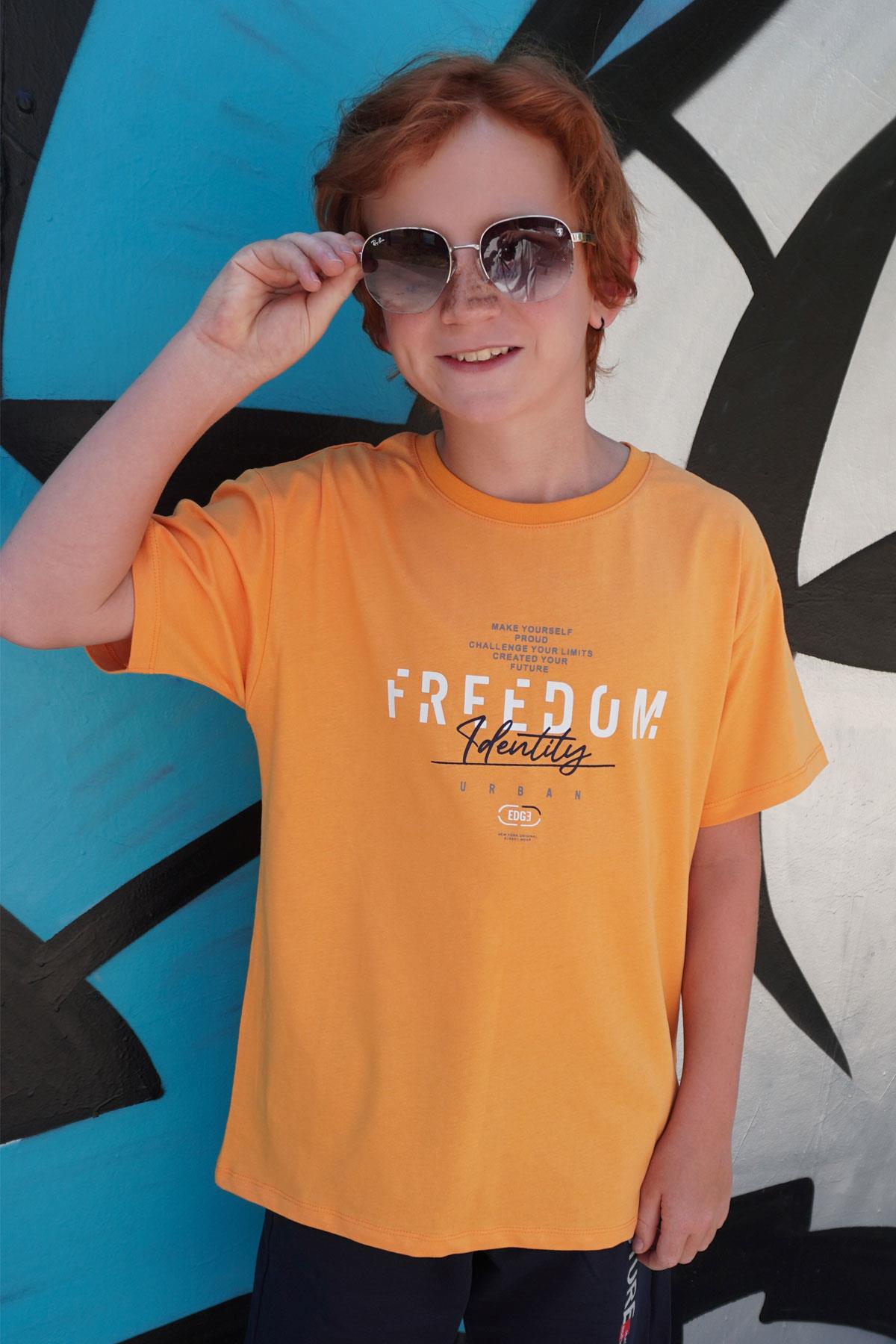 Breeze Erkek Çocuk Tişört Yazı Baskılı Hardal Sarı (5-10 Yaş)