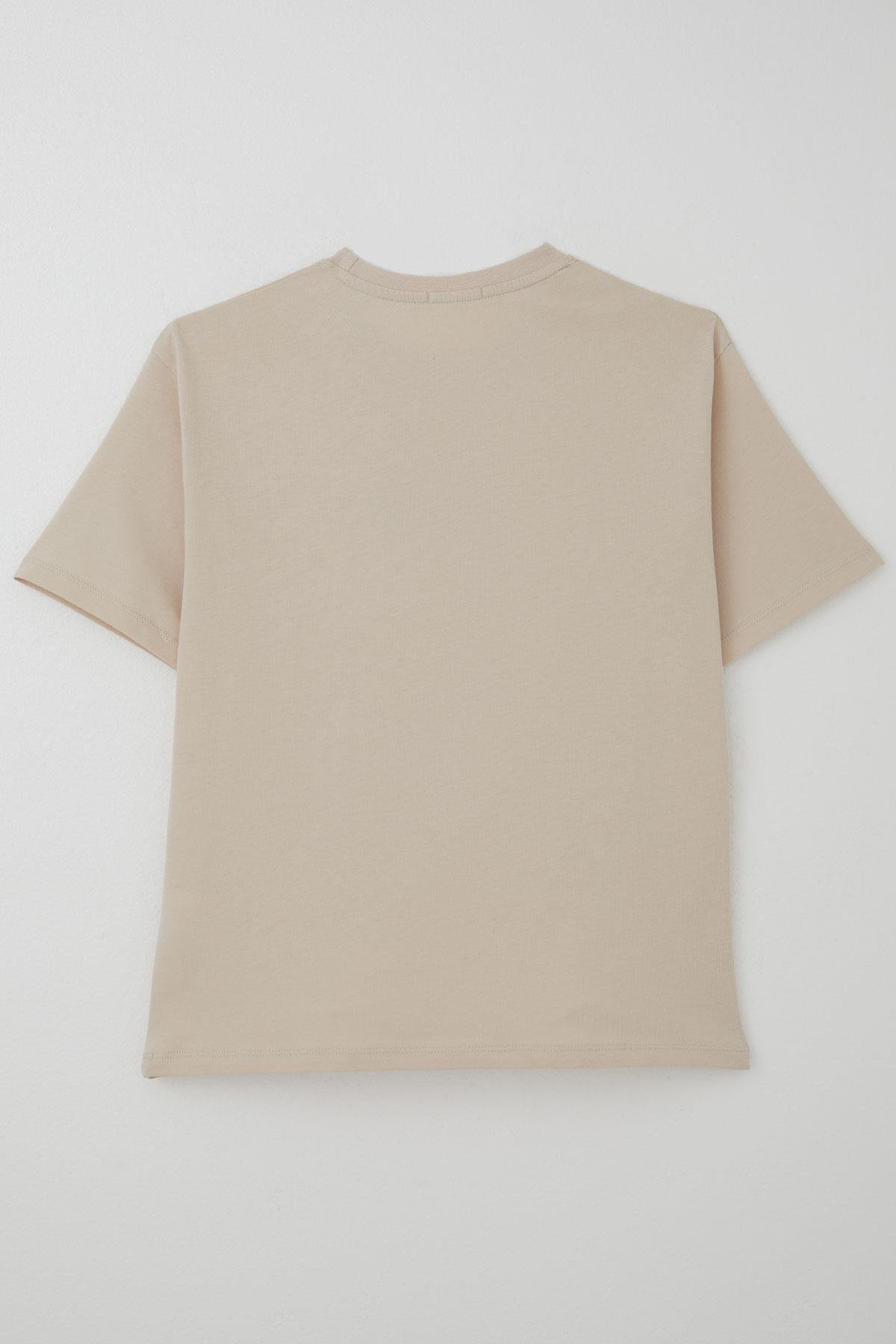 Breeze Erkek Çocuk Tişört Yazı Baskılı Bej (8-12 Yaş)