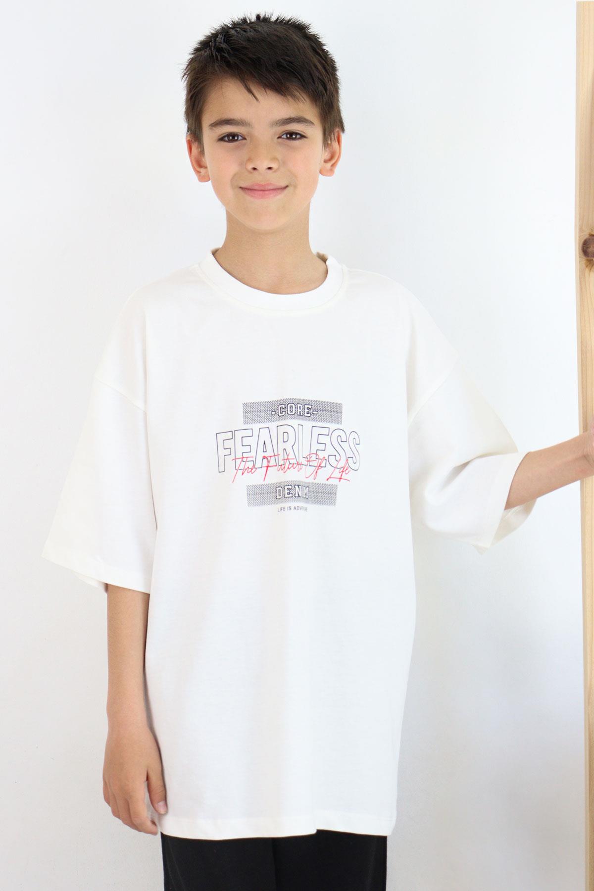Breeze Erkek Çocuk Tişört Yazı Baskılı Ekru (8-14 Yaş)