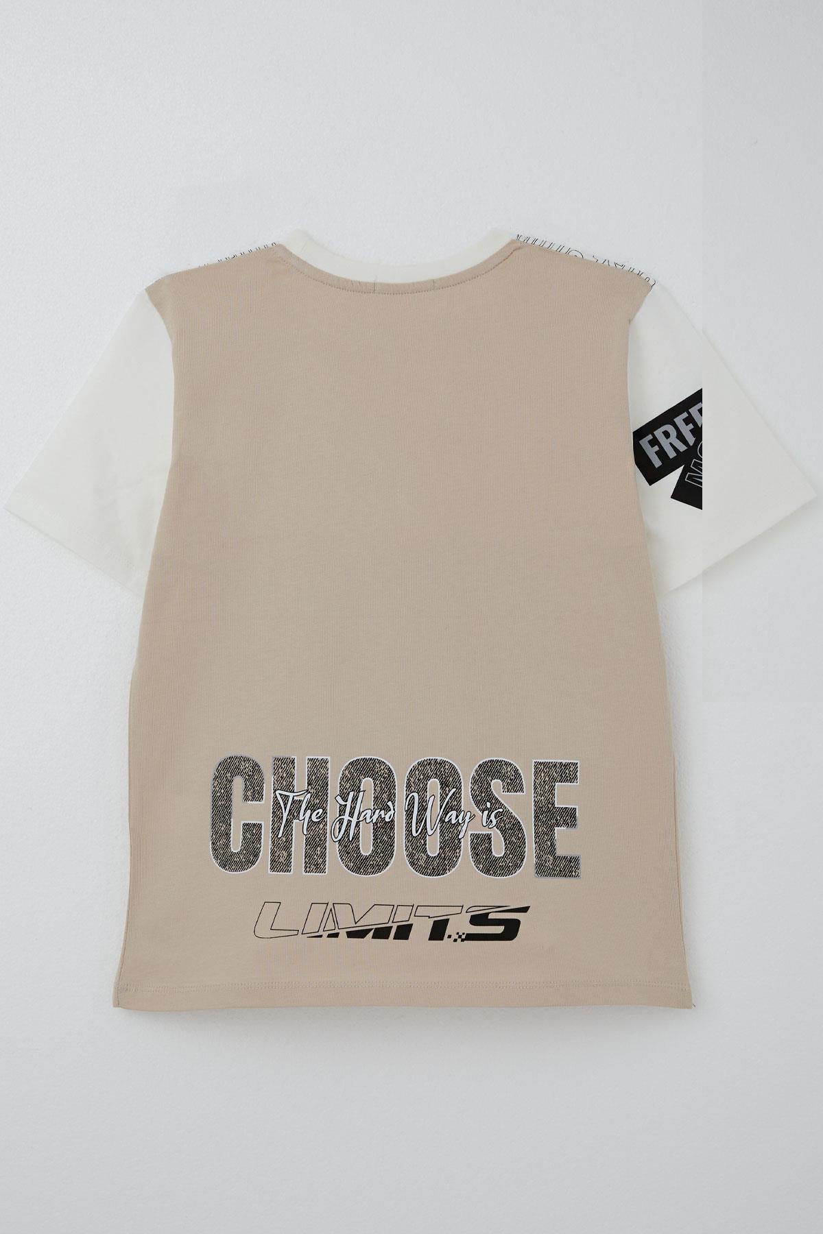 Breeze Erkek Çocuk Tişört Yazı Baskılı Armalı Ekru (9-12 Yaş)