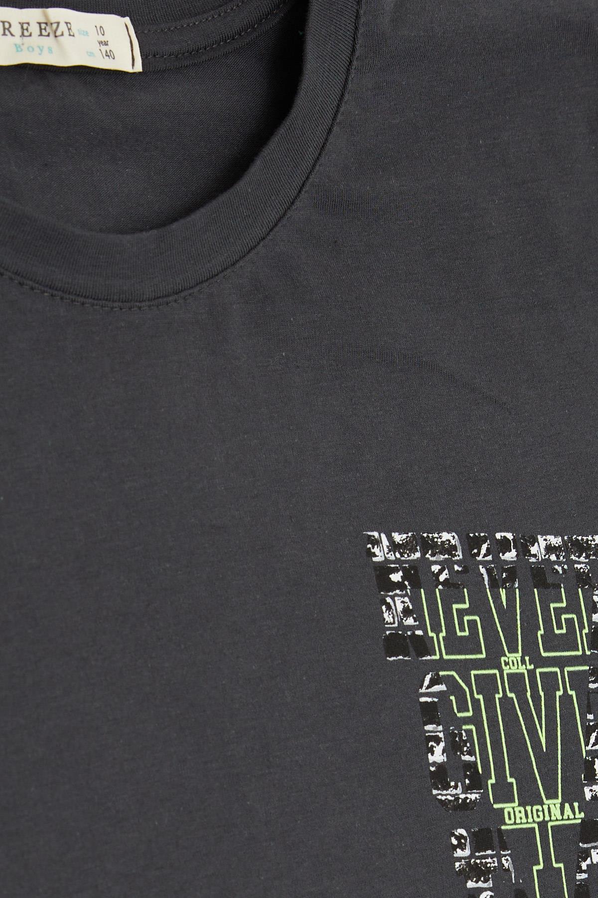 Breeze Erkek Çocuk Tişört Yazı Baskılı Antrasit (8-14 Yaş)