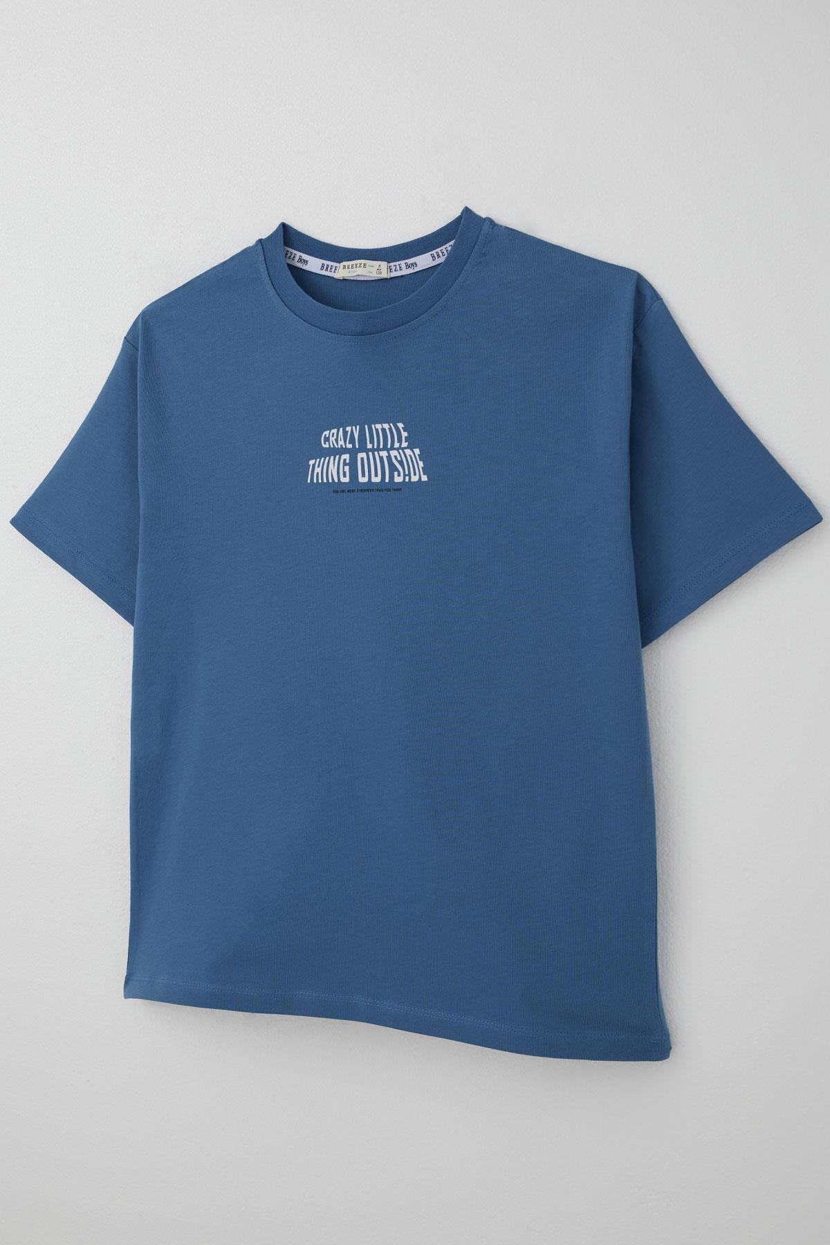 Breeze Erkek Çocuk Tişört Yazı Baskılı İndigo (8-12 Yaş)