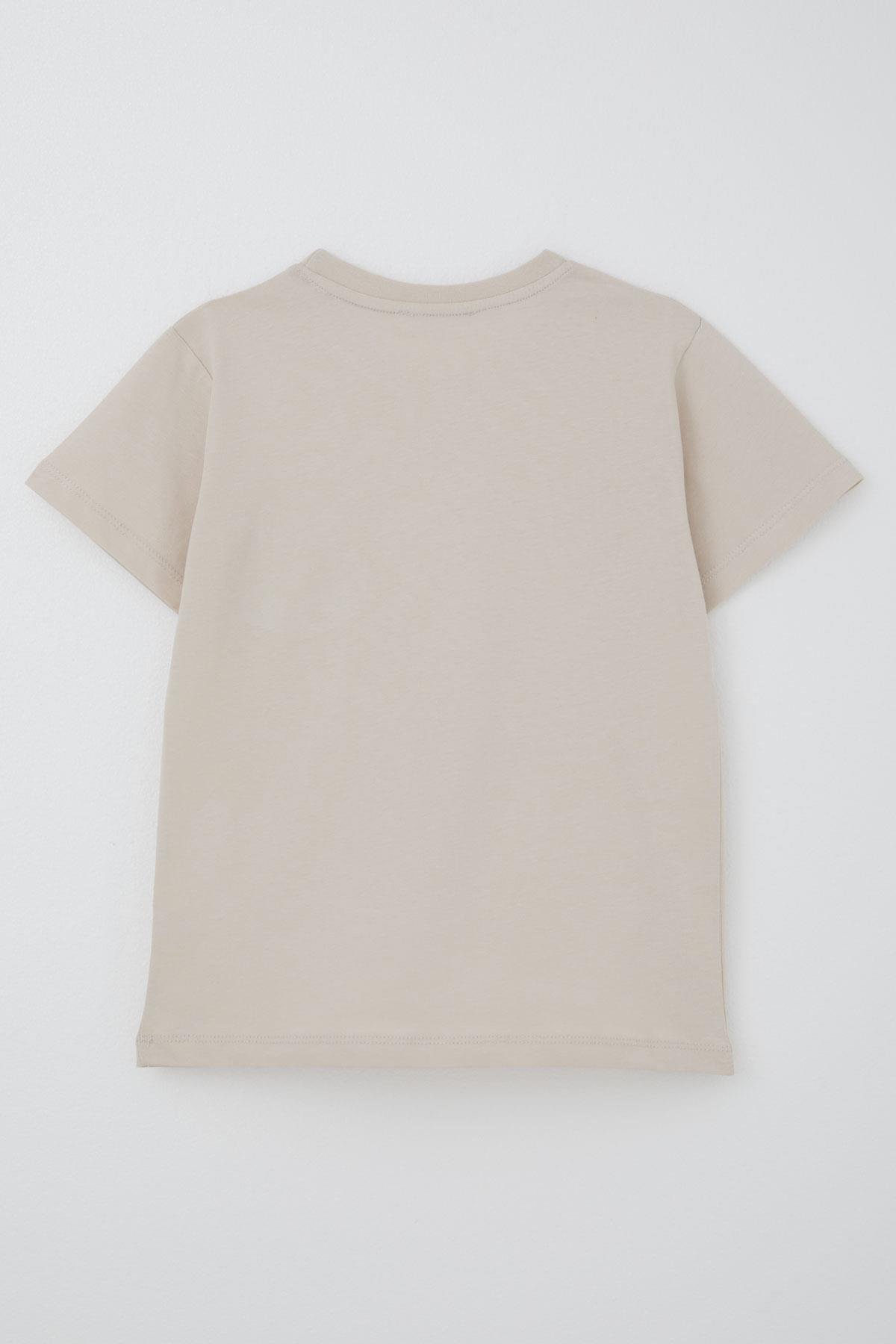 Breeze Erkek Çocuk Tişört Yazı Baskılı Cepli Bej (8-12 Yaş)