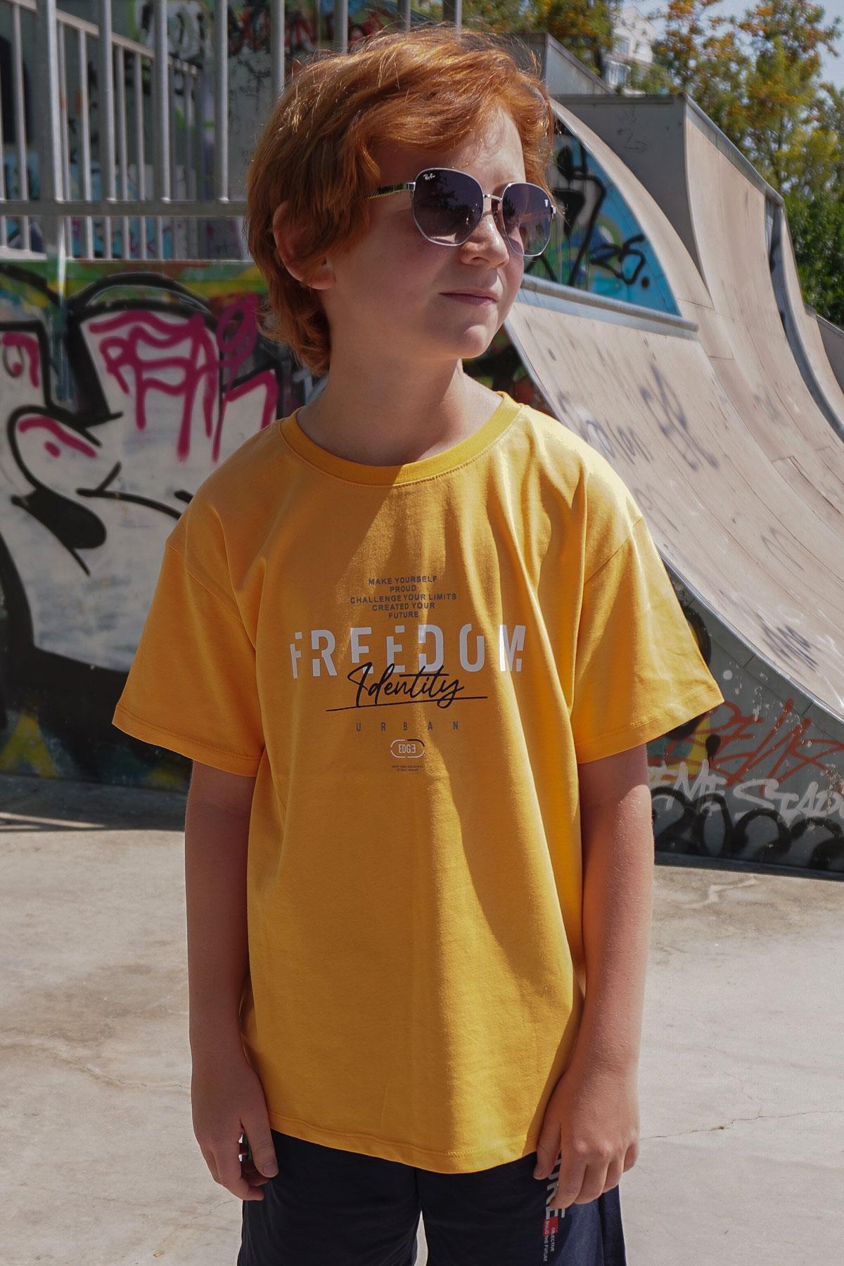 Breeze Erkek Çocuk Tişört Yazı Baskılı Hardal Sarı (5-10 Yaş)