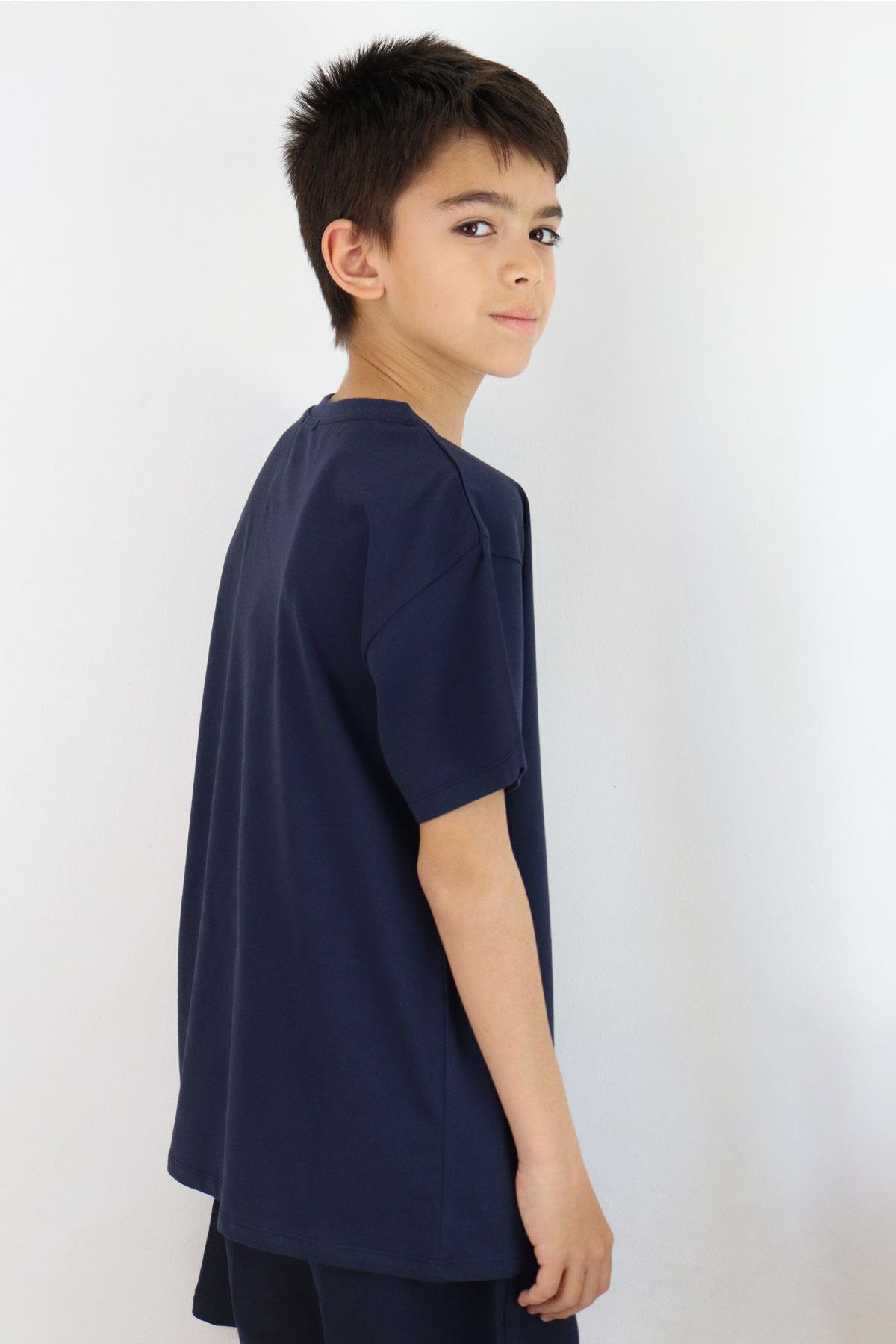 Breeze Erkek Çocuk Tişört Yazı Baskılı Lacivert (5-10 Yaş)