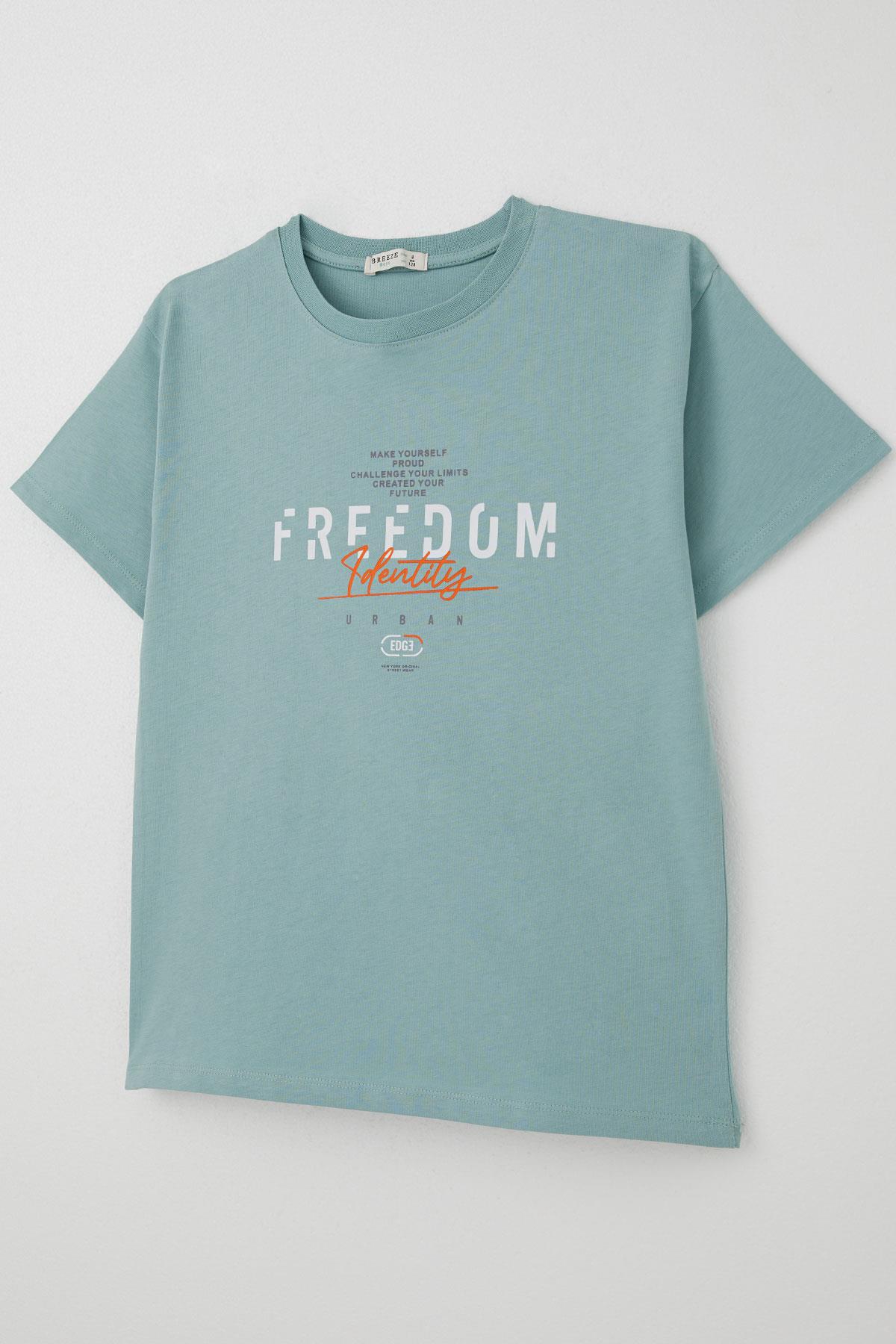 Breeze Erkek Çocuk Tişört Yazı Baskılı Su Yeşili (5-10 Yaş)