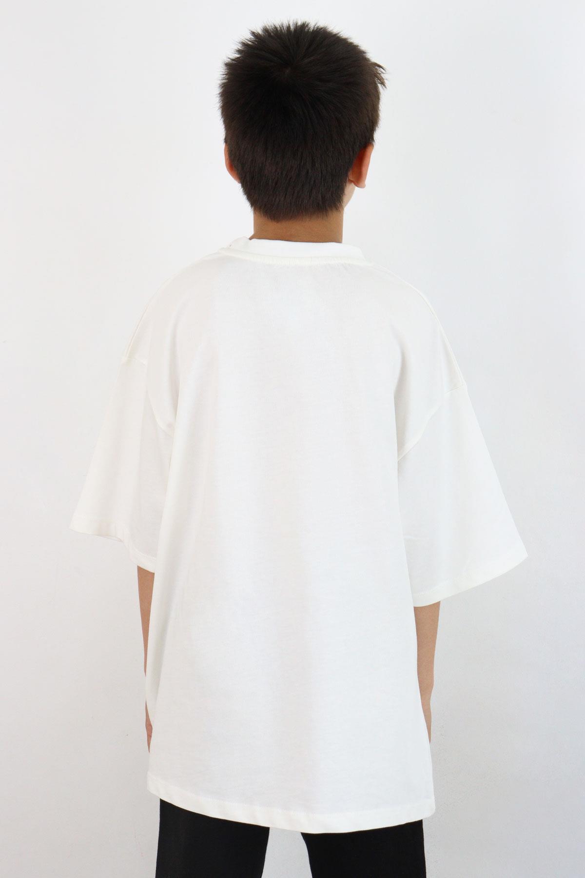 Breeze Erkek Çocuk Tişört Yazı Baskılı Ekru (8-14 Yaş)