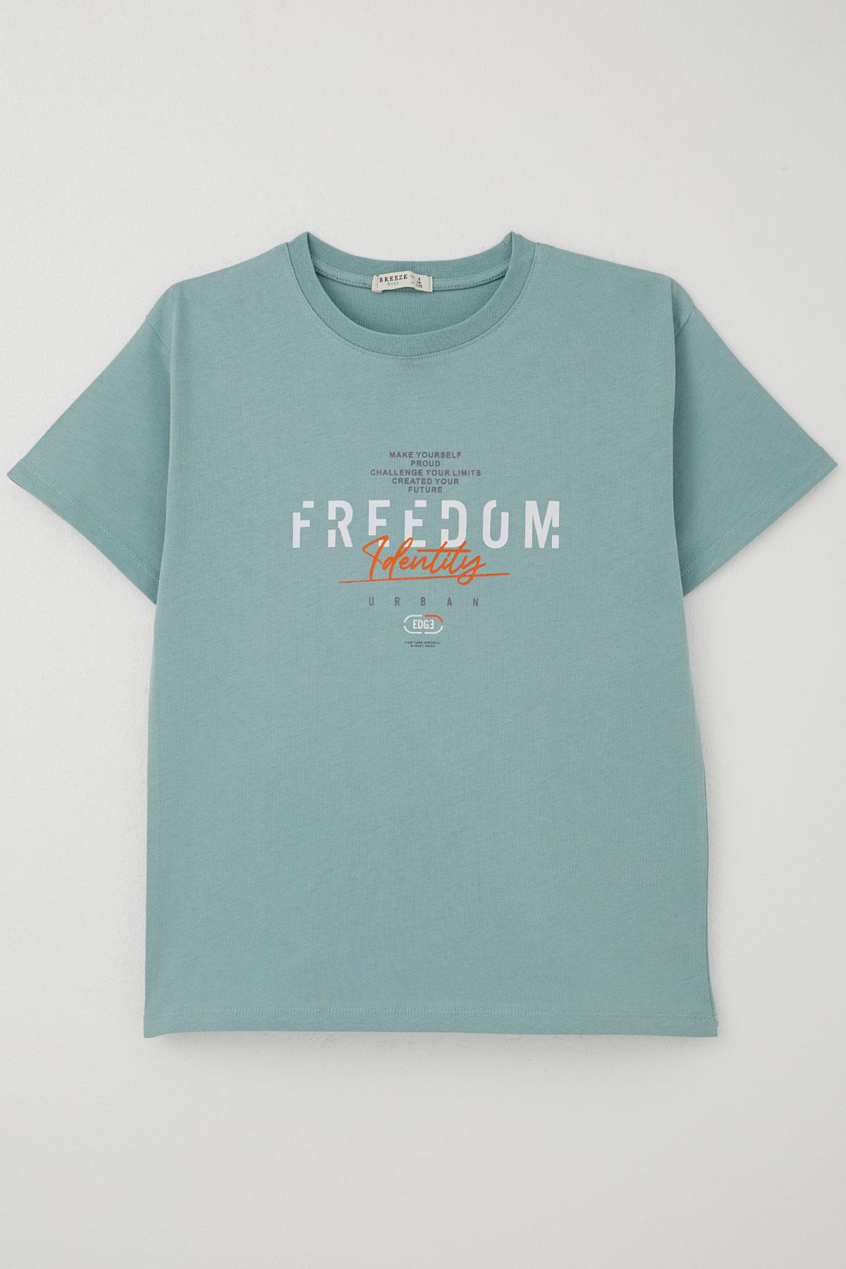 Breeze Erkek Çocuk Tişört Yazı Baskılı Su Yeşili (5-10 Yaş)