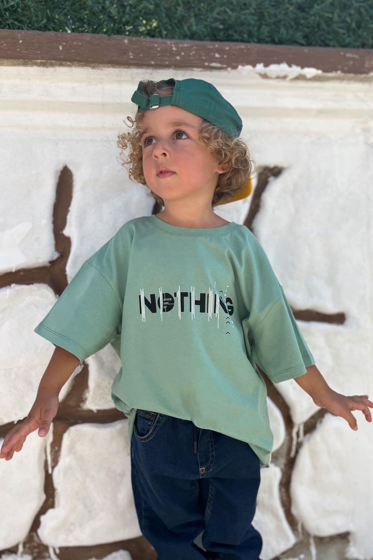 Breeze Erkek Çocuk Tişört Yazı Baskılı Mint Yeşili (5-10 Yaş)