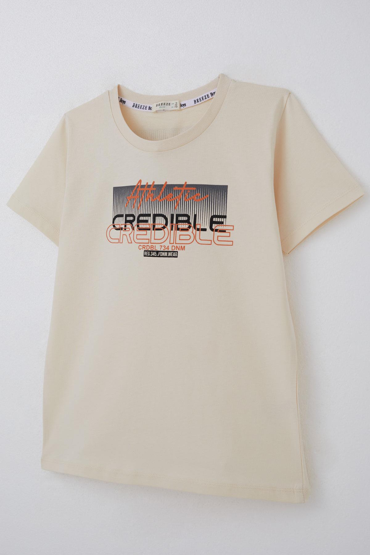 Breeze Erkek Çocuk Tişört Yazı Baskılı Sırt Kısmı Baskı Detaylı Krem (10-16 Yaş)