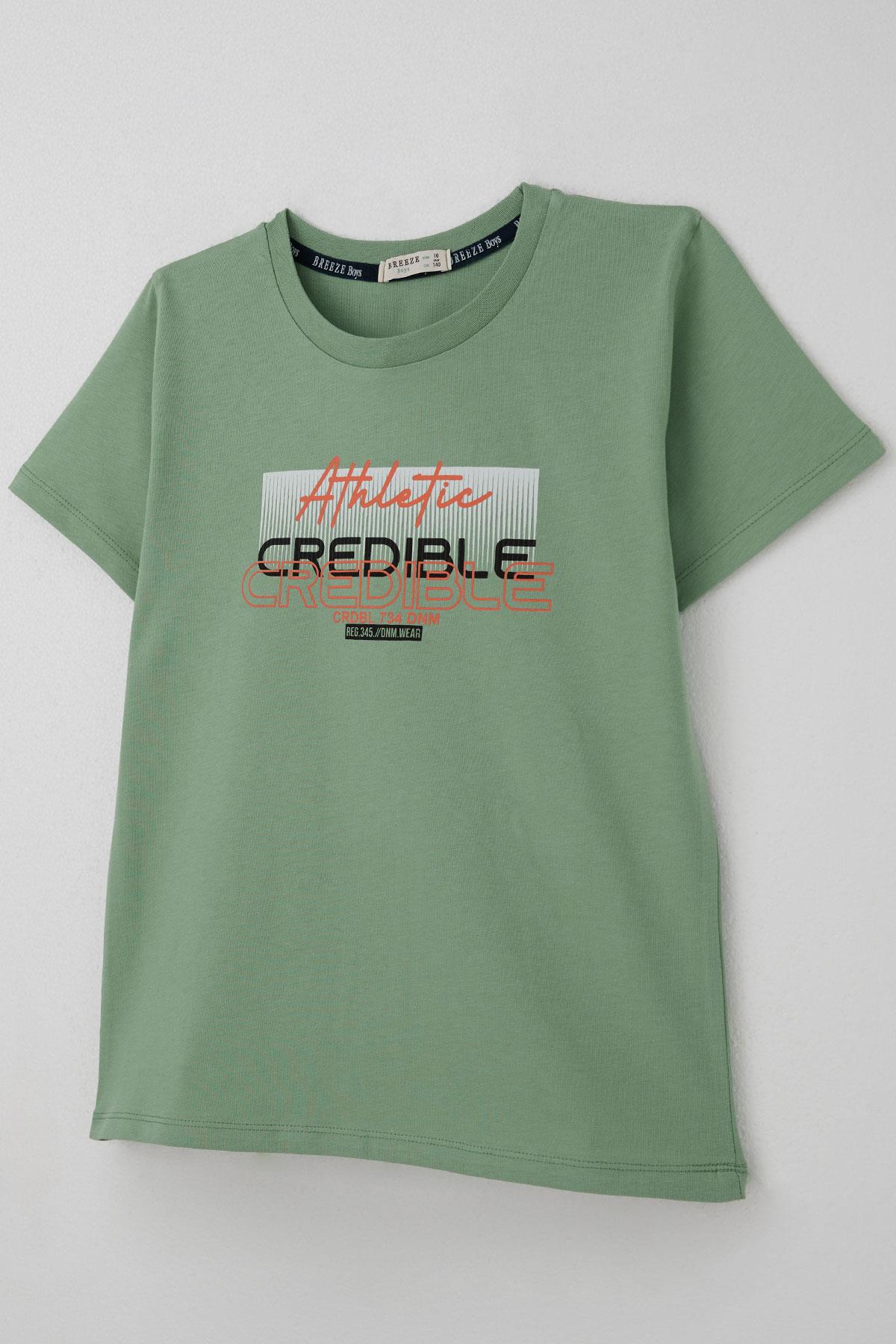 Breeze Erkek Çocuk Tişört Yazı Baskılı Sırt Kısmı Baskı Detaylı Mint Yeşili (10-16 Yaş)
