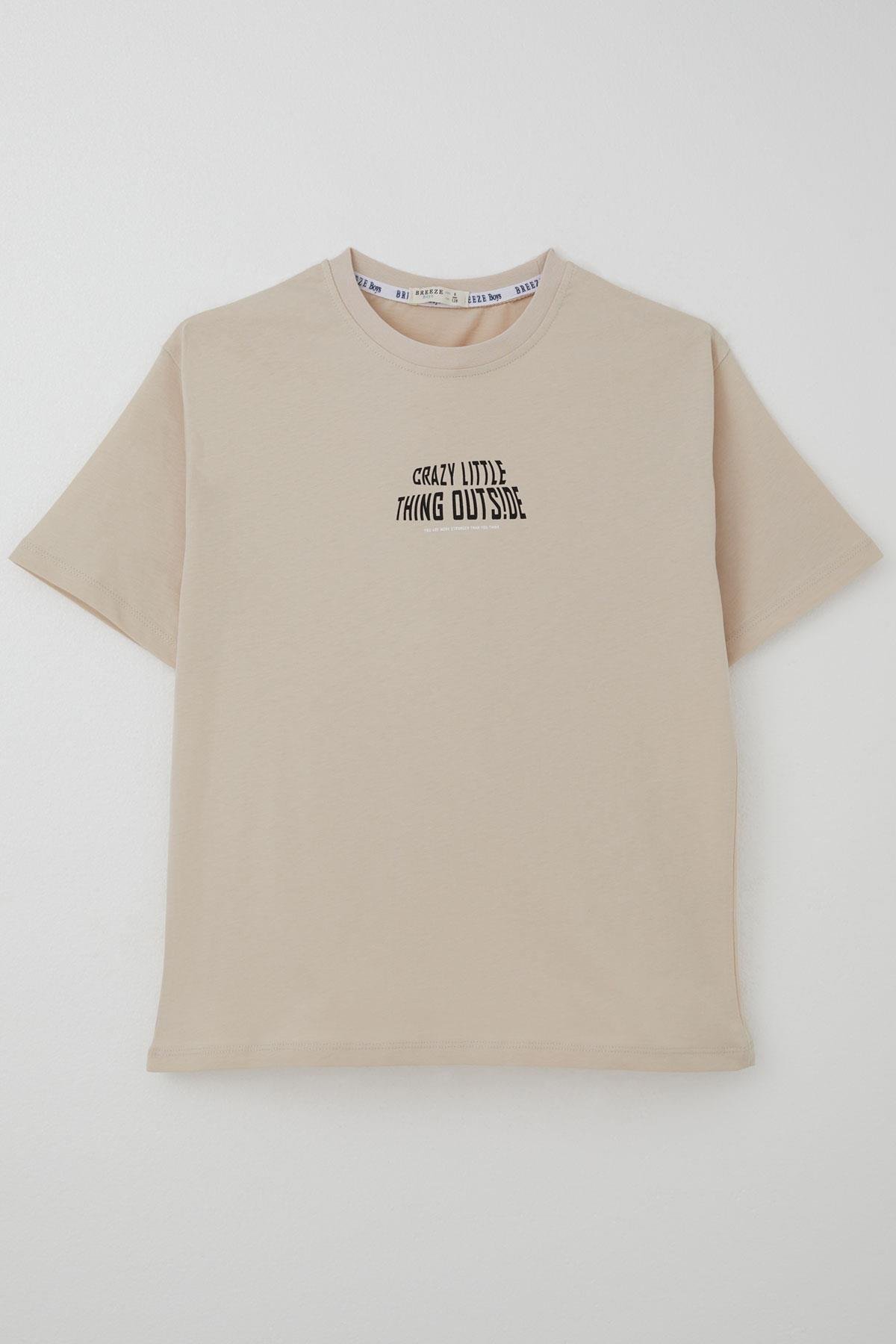 Breeze Erkek Çocuk Tişört Yazı Baskılı Bej (8-12 Yaş)