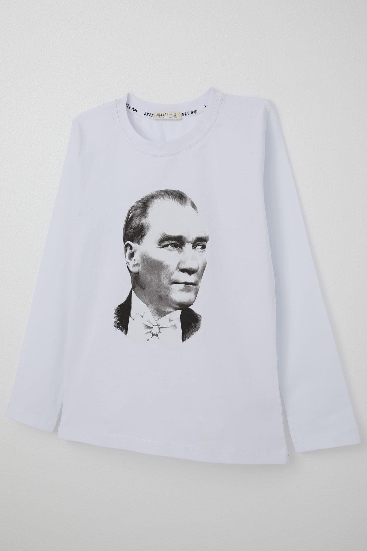 Breeze Erkek Çocuk Uzun Kollu Tişört Atatürk Baskılı Beyaz (5-14 Yaş)