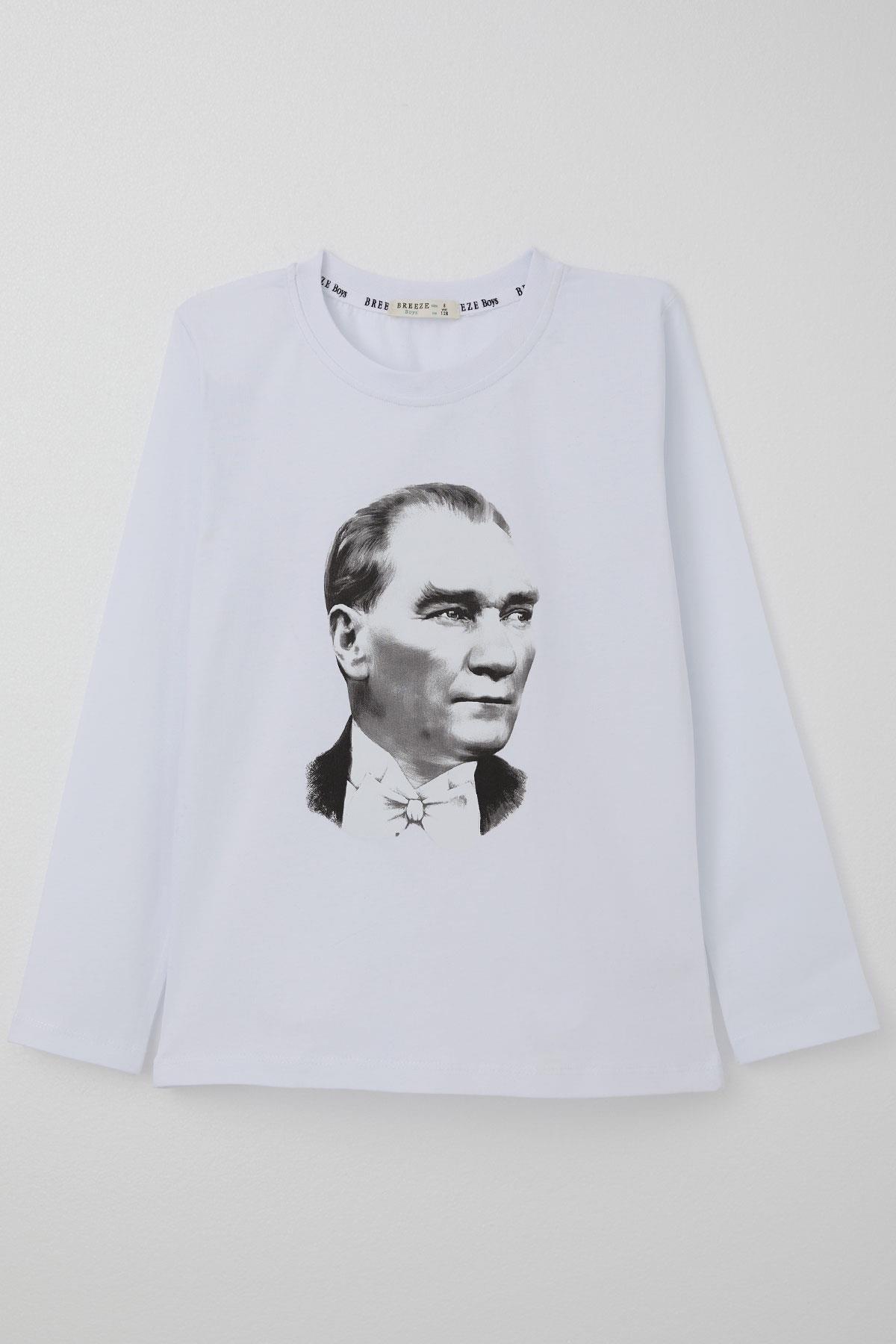 Breeze Erkek Çocuk Uzun Kollu Tişört Atatürk Baskılı Beyaz (5-14 Yaş)