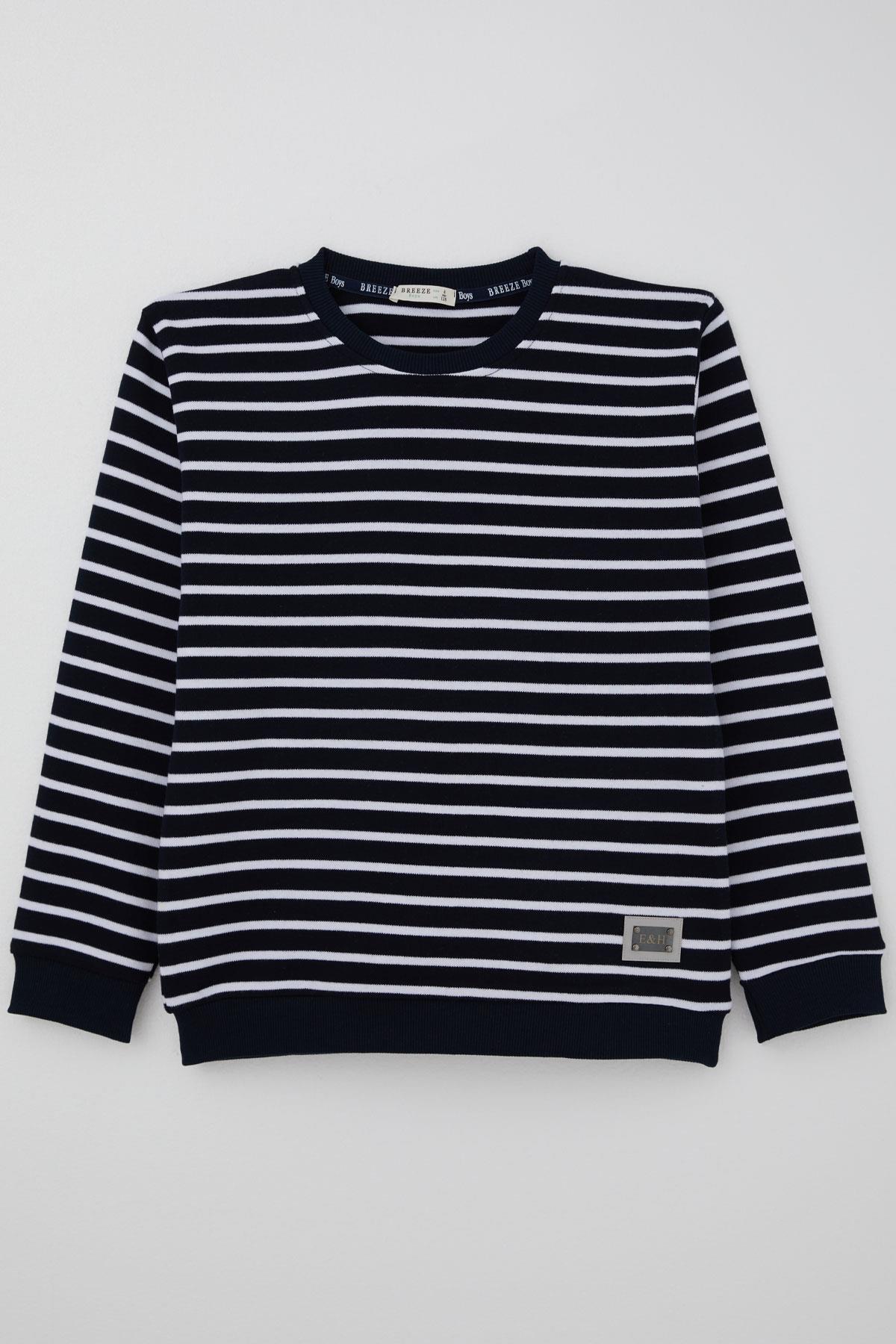 Breeze Erkek Çocuk Uzun Kollu Tişört Arma Detaylı Lacivert (4-8 Yaş)