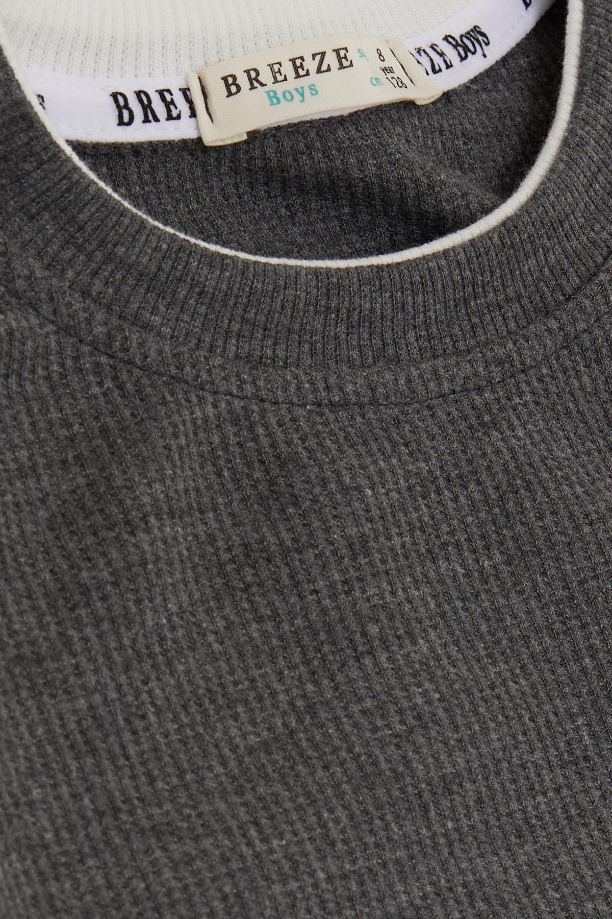 Breeze Erkek Çocuk Uzun Kollu Tişört Armalı Koyu Gri Melanj (8-14 Yaş)