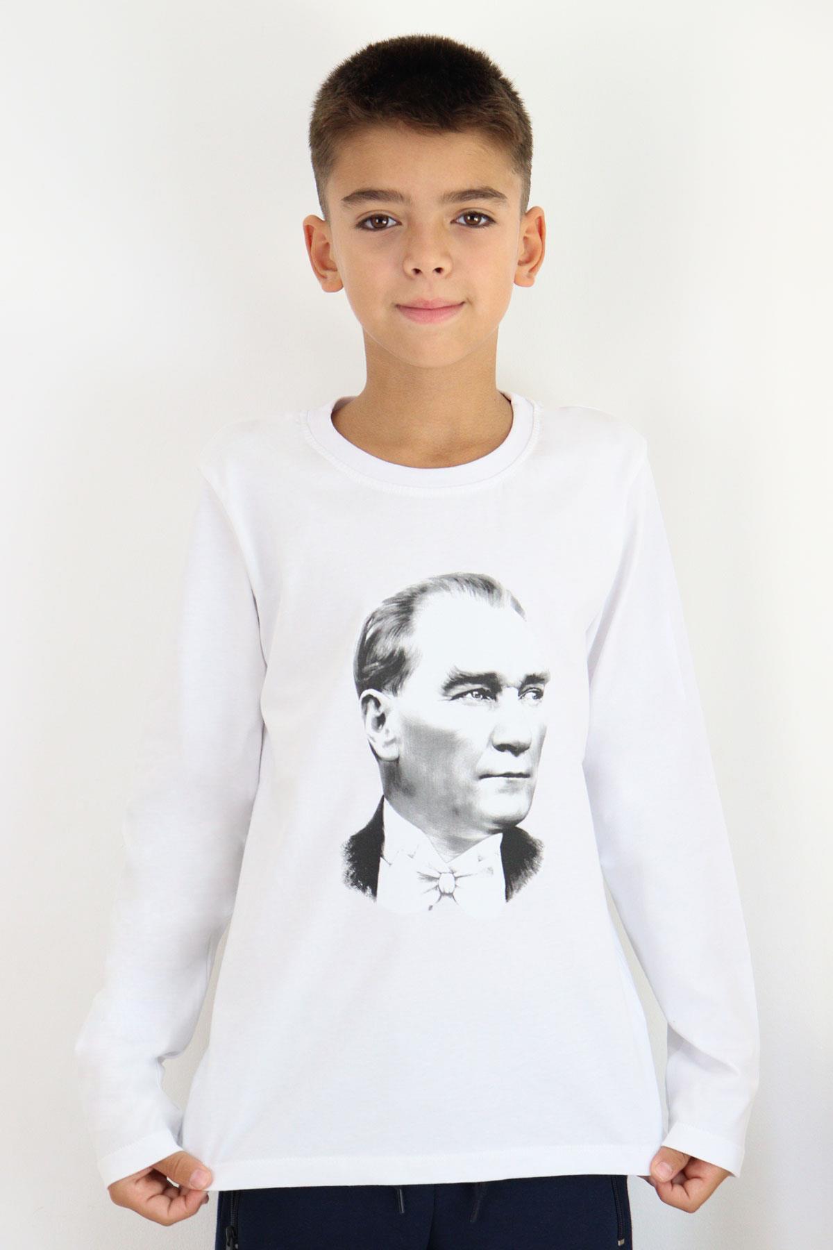 Breeze Erkek Çocuk Uzun Kollu Tişört Atatürk Baskılı Beyaz (5-14 Yaş)