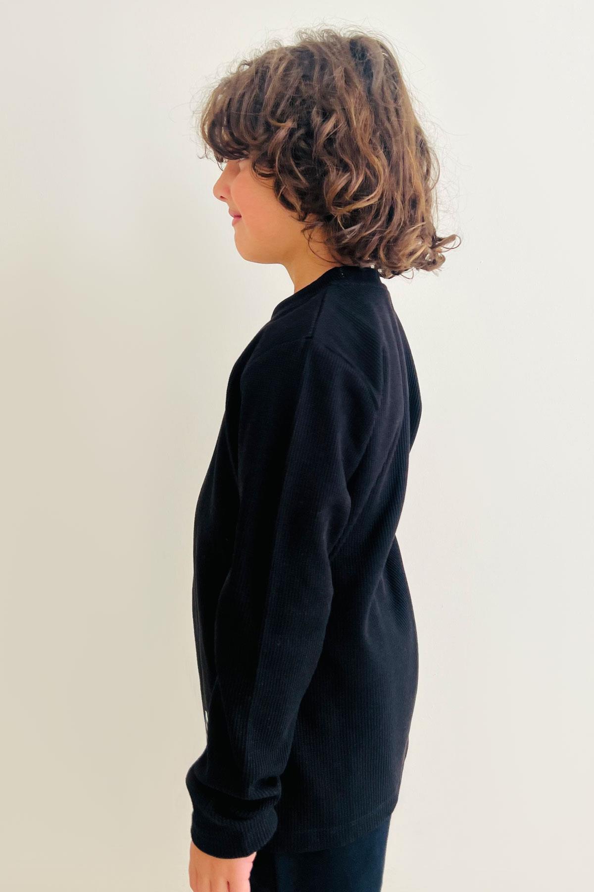 Breeze Erkek Çocuk Uzun Kollu Tişört Armalı Siyah (8-12 Yaş)