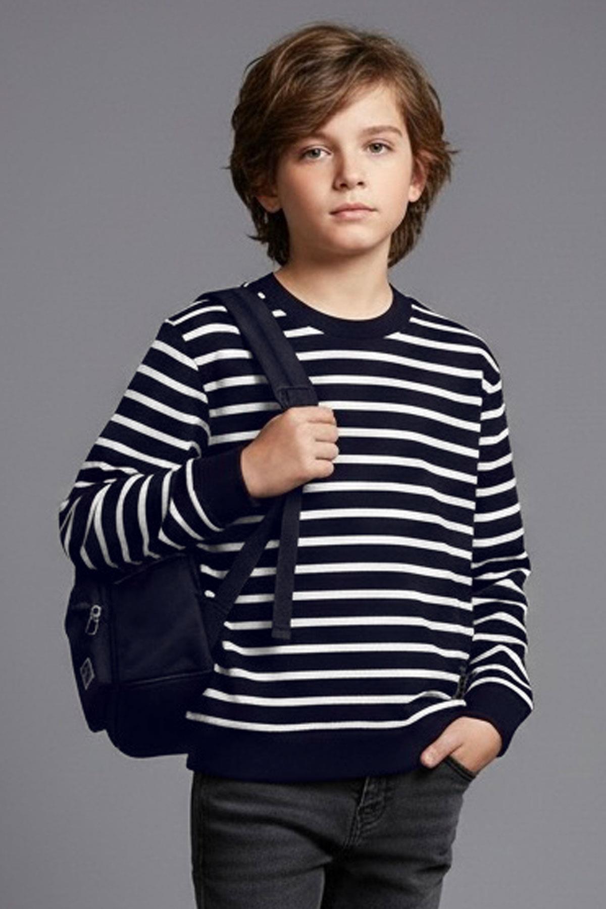 Breeze Erkek Çocuk Uzun Kollu Tişört Arma Detaylı Lacivert (4-8 Yaş)