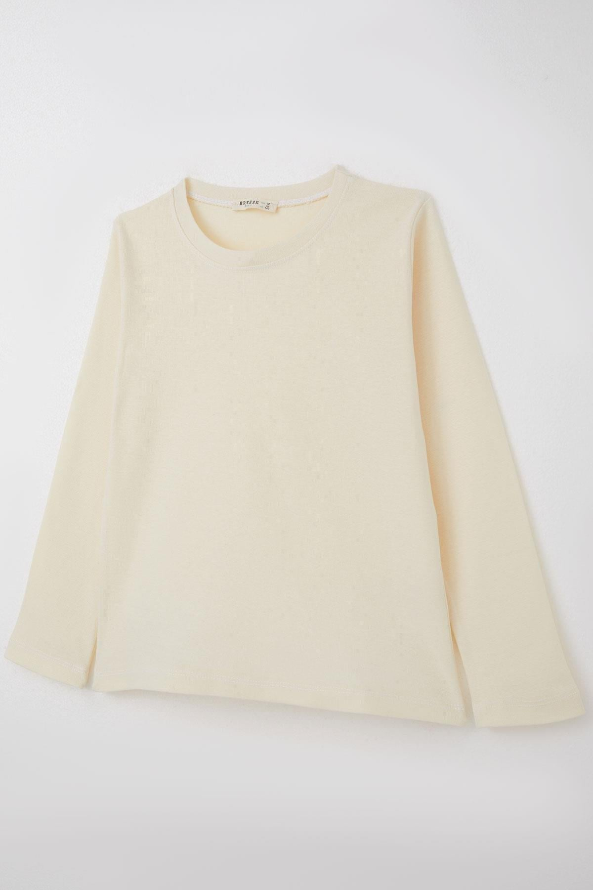Breeze Erkek Çocuk Uzun Kollu Tişört Basic Krem (9-14 Yaş)