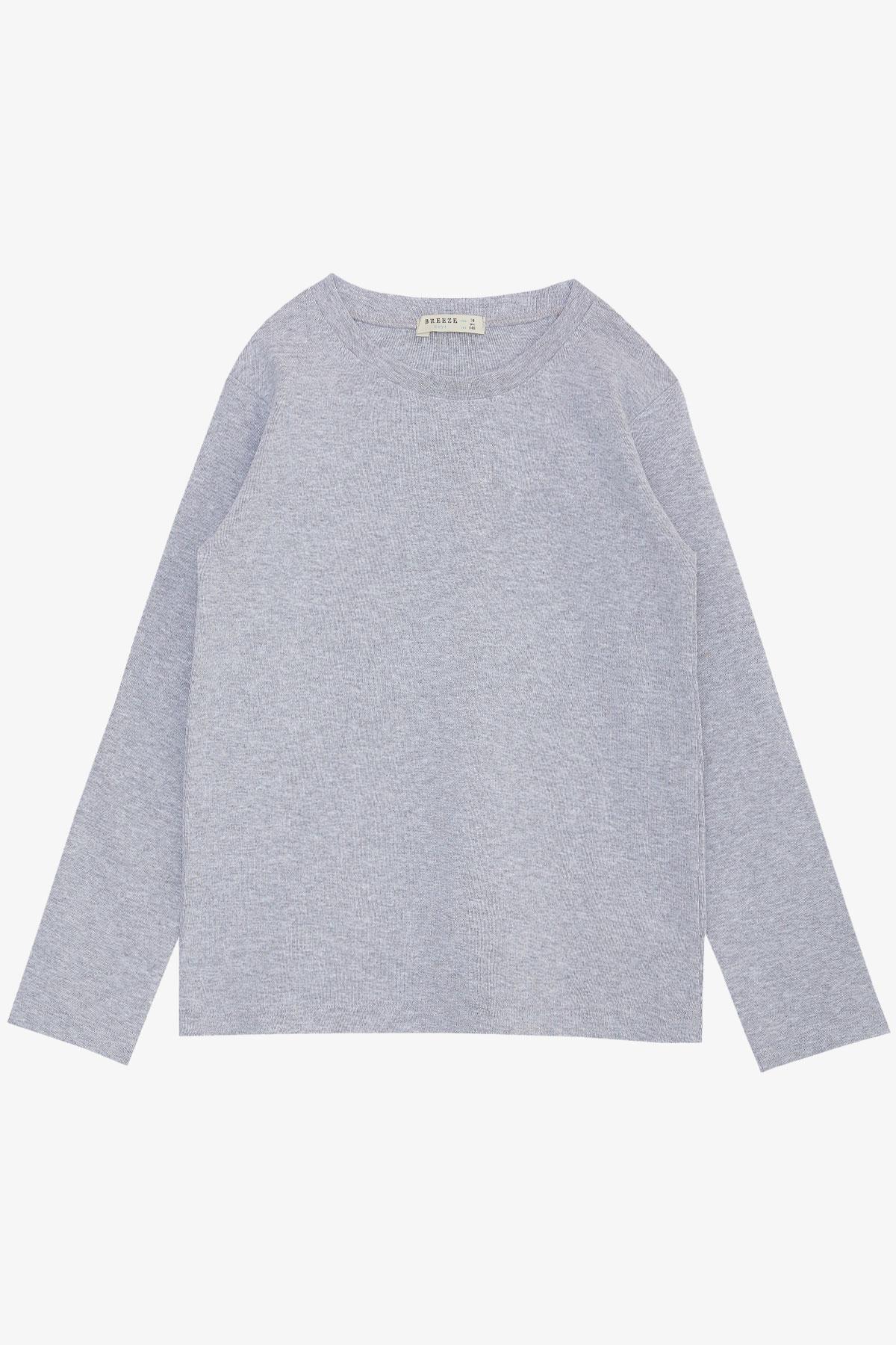 Breeze Erkek Çocuk Uzun Kollu Tişört Basic Gri Melanj (9-13 Yaş)