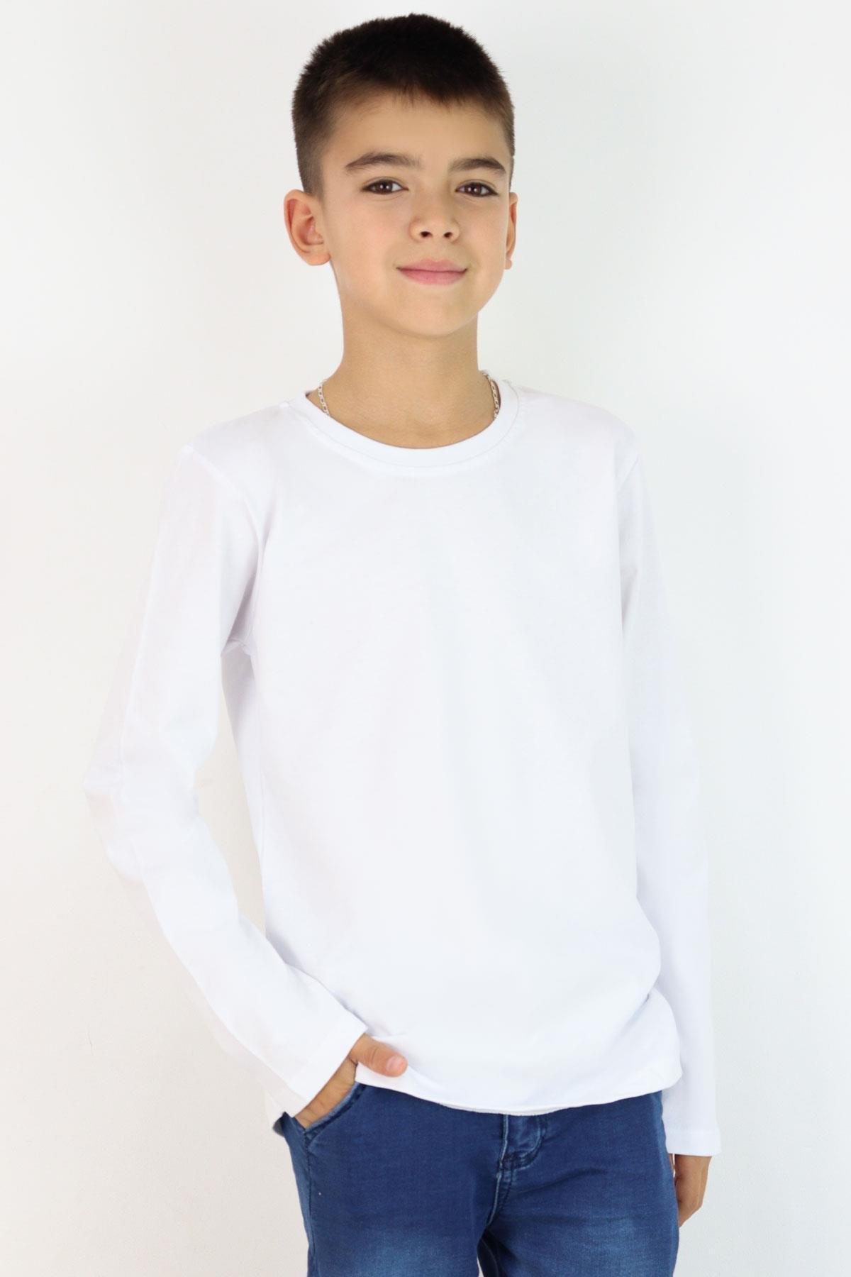 Breeze Erkek Çocuk Uzun Kollu Tişört Basic Beyaz (5-14 Yaş)