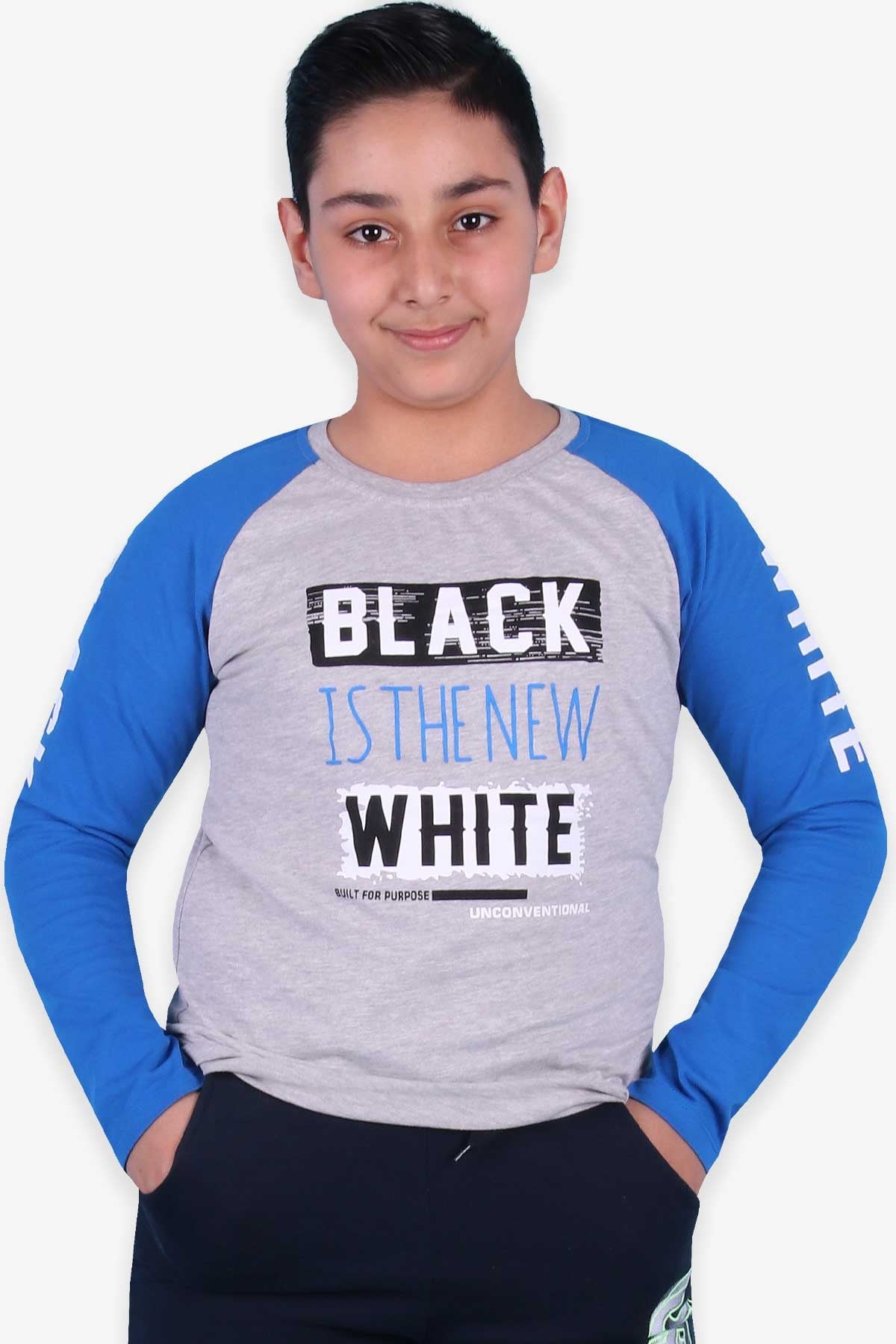 Breeze Erkek Çocuk Uzun Kollu Tişört Baskılı Gri (8-14 Yaş)