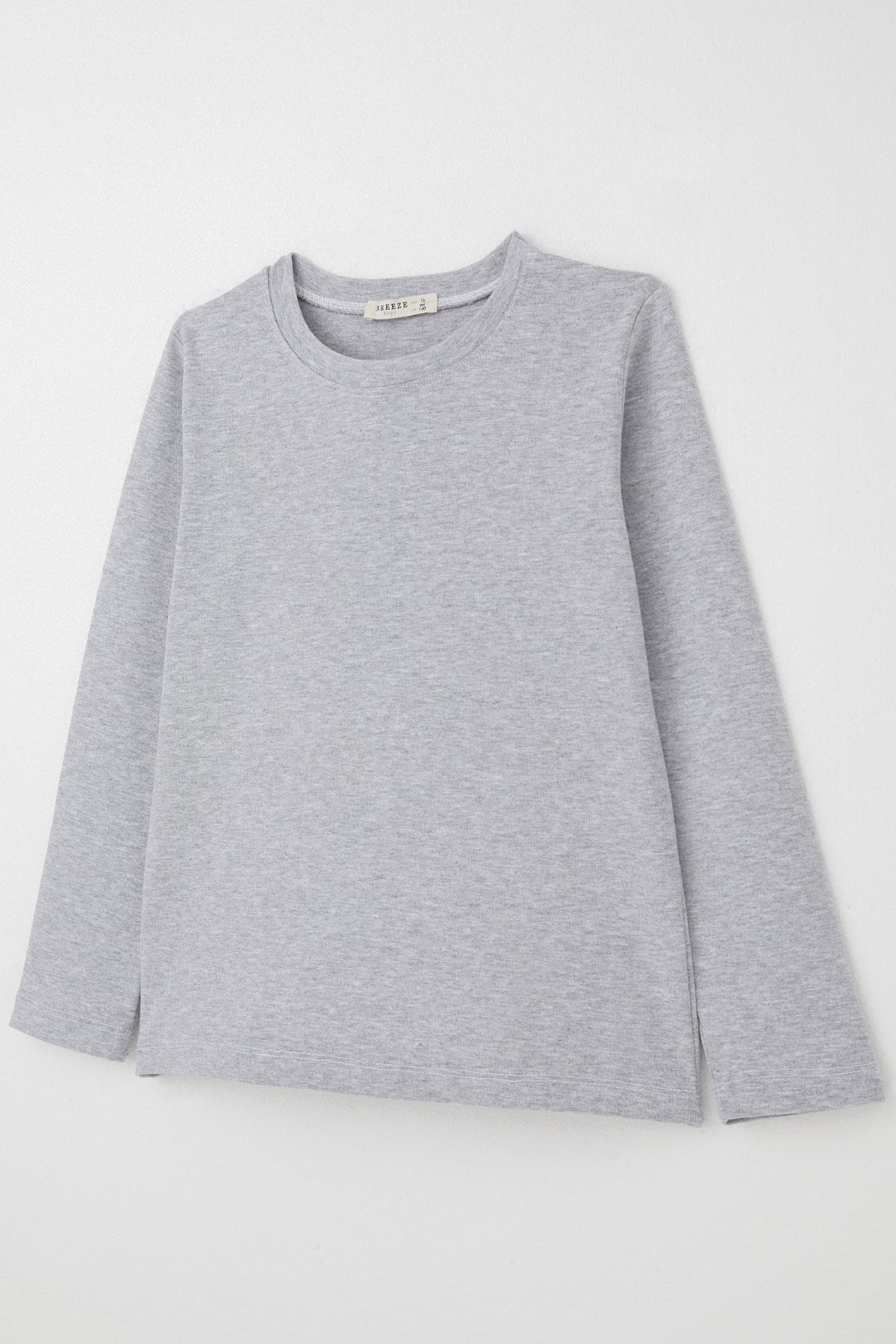 Breeze Erkek Çocuk Uzun Kollu Tişört Basic Açık Gri Melanj (9-12 Yaş)