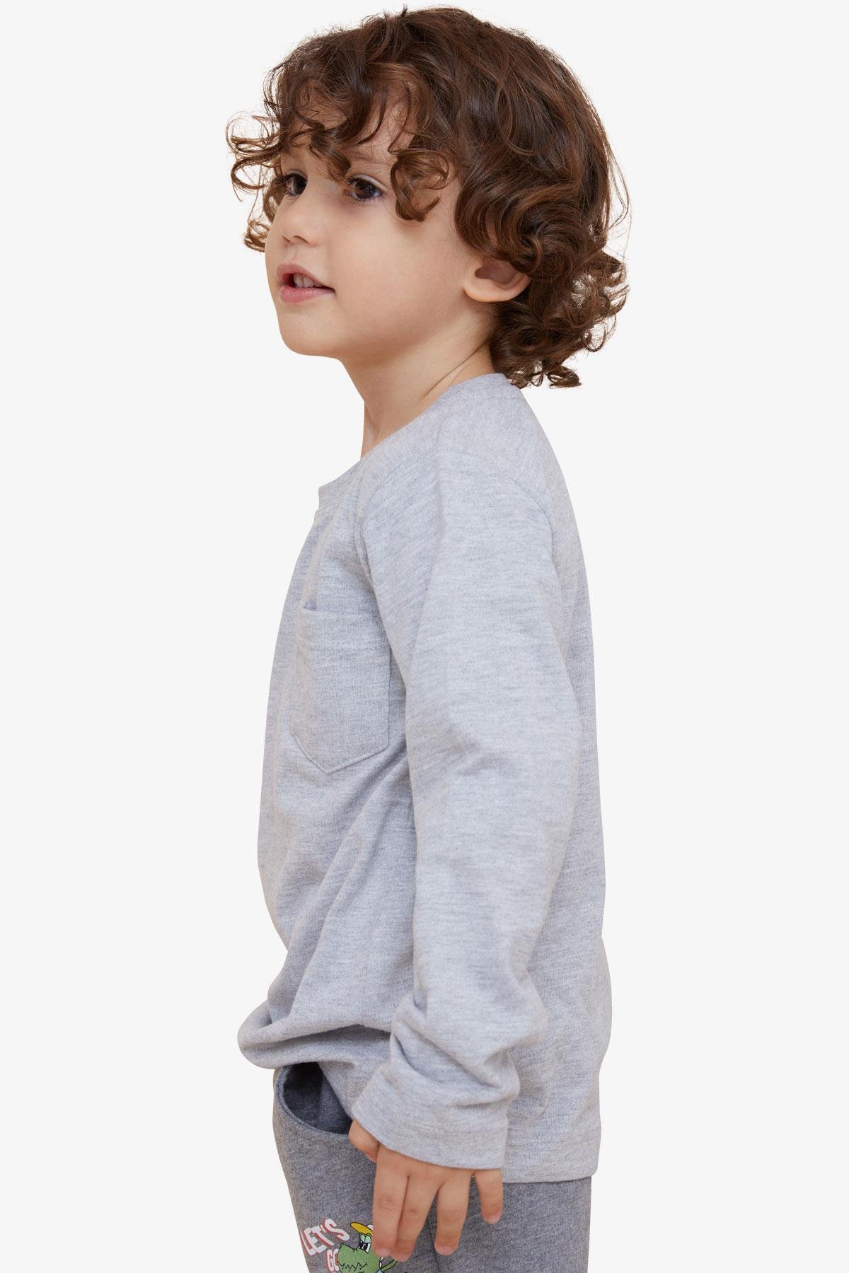 Breeze Erkek Çocuk Uzun Kollu Tişört Cepli Açık Gri Melanj (4-8 Yaş)