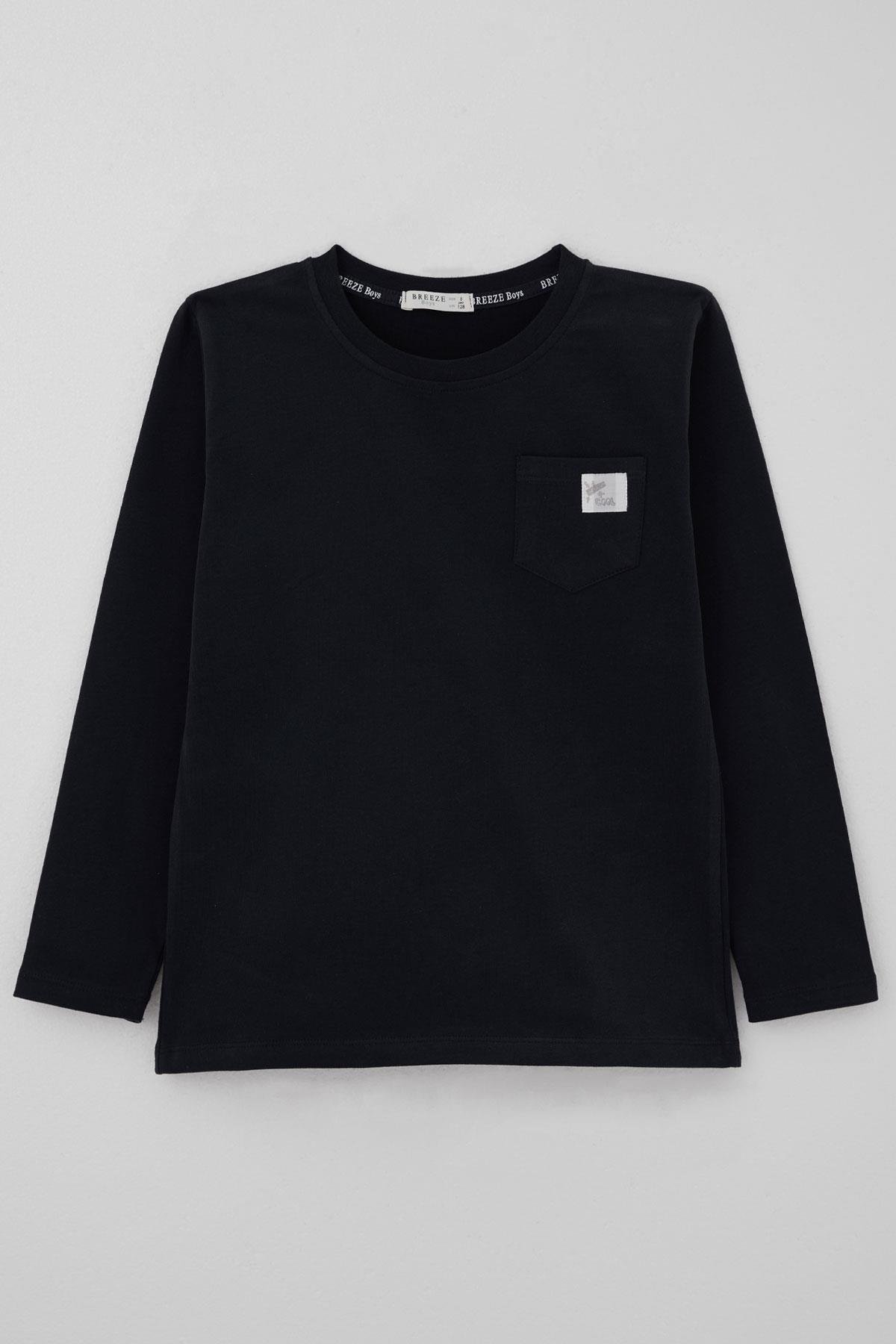 Breeze Erkek Çocuk Uzun Kollu Tişört Cool Yazı Armalı Cepli Lacivert (4-8 Yaş)