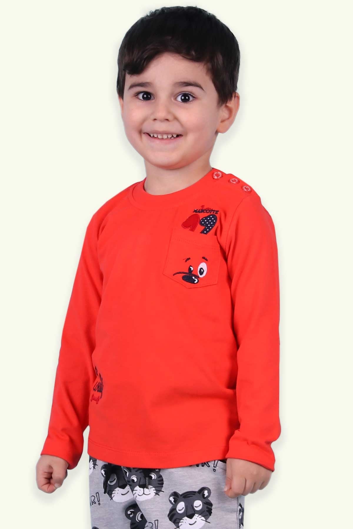 Breeze Erkek Çocuk Uzun Kollu Tişört Cepli Turuncu (1.5-5 Yaş)
