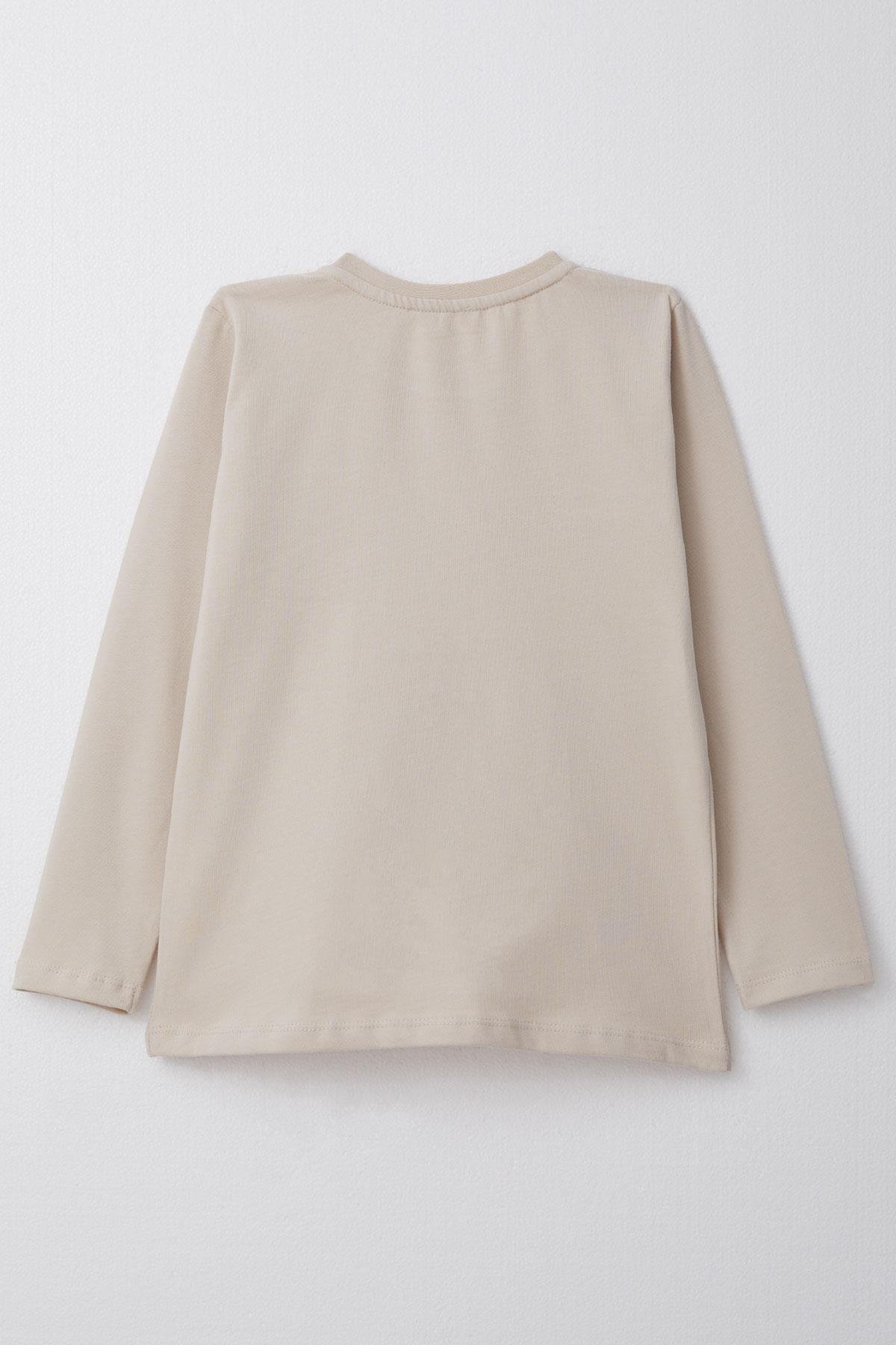 Breeze Erkek Çocuk Uzun Kollu Tişört Cool Yazı Armalı Cepli Bej (4-8 Yaş)