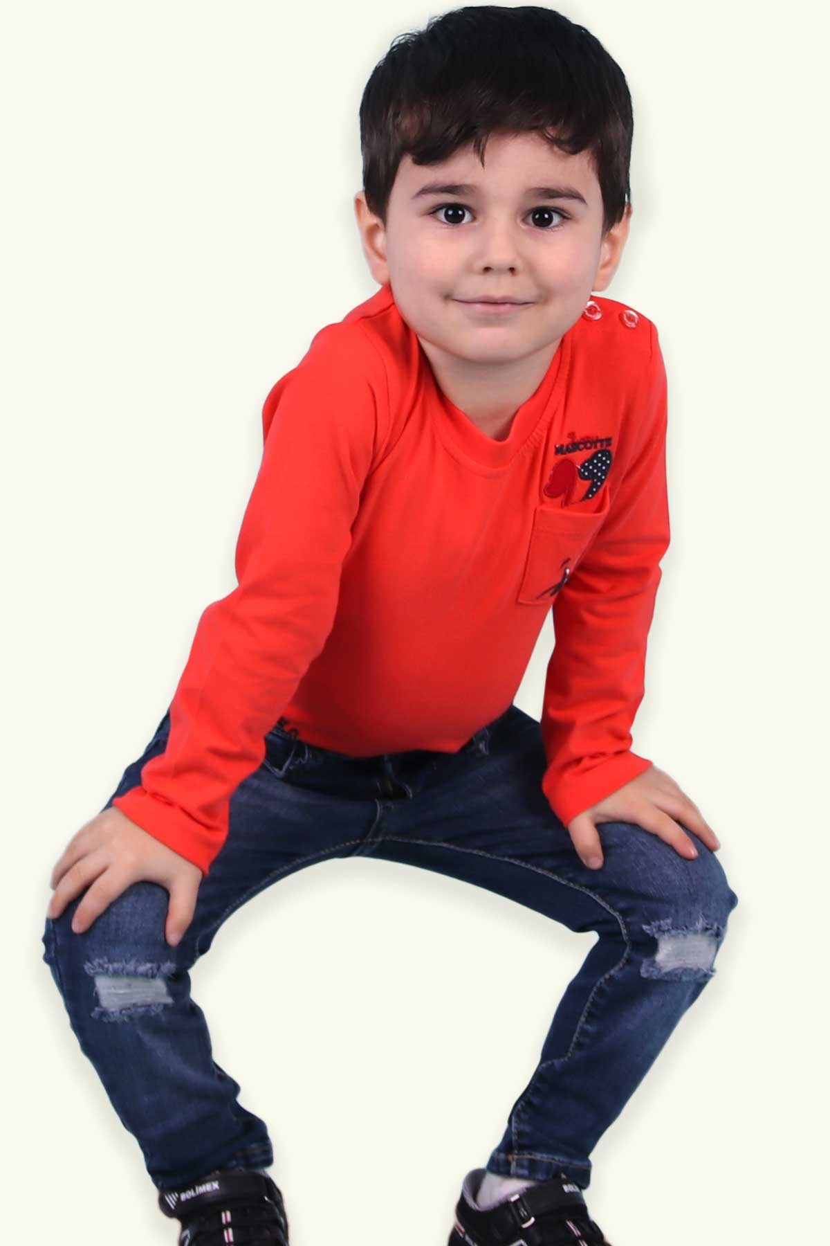 Breeze Erkek Çocuk Uzun Kollu Tişört Cepli Turuncu (1.5-5 Yaş)