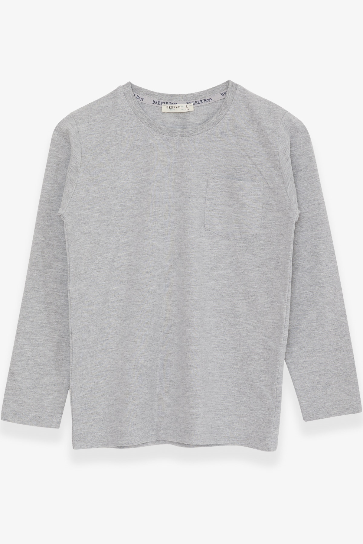 Breeze Erkek Çocuk Uzun Kollu Tişört Cepli Açık Gri Melanj (4-8 Yaş)