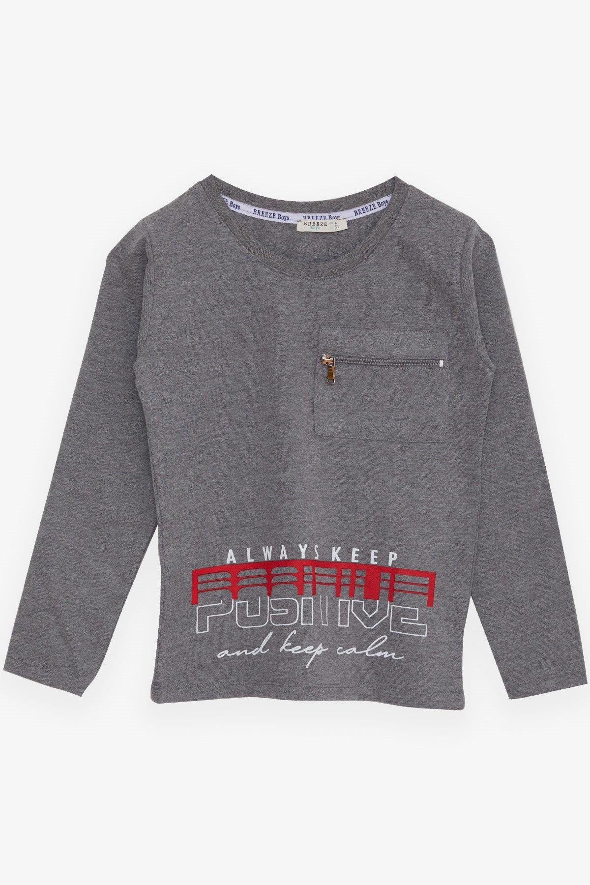 Breeze Erkek Çocuk Uzun Kollu Tişört Cepli Fermuarlı Koyu Gri Melanj (5-10 Yaş)